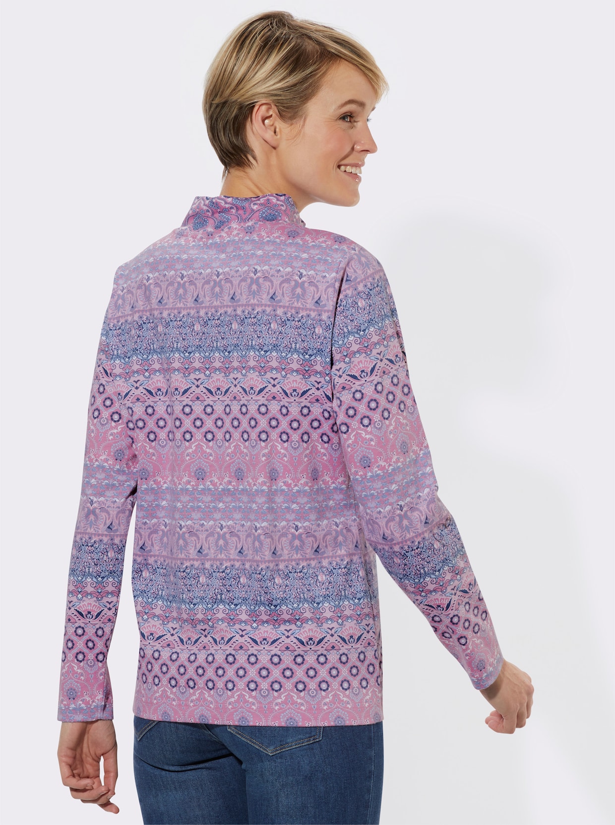 Shirt met lange mouwen - roze/duivenblauw bedrukt