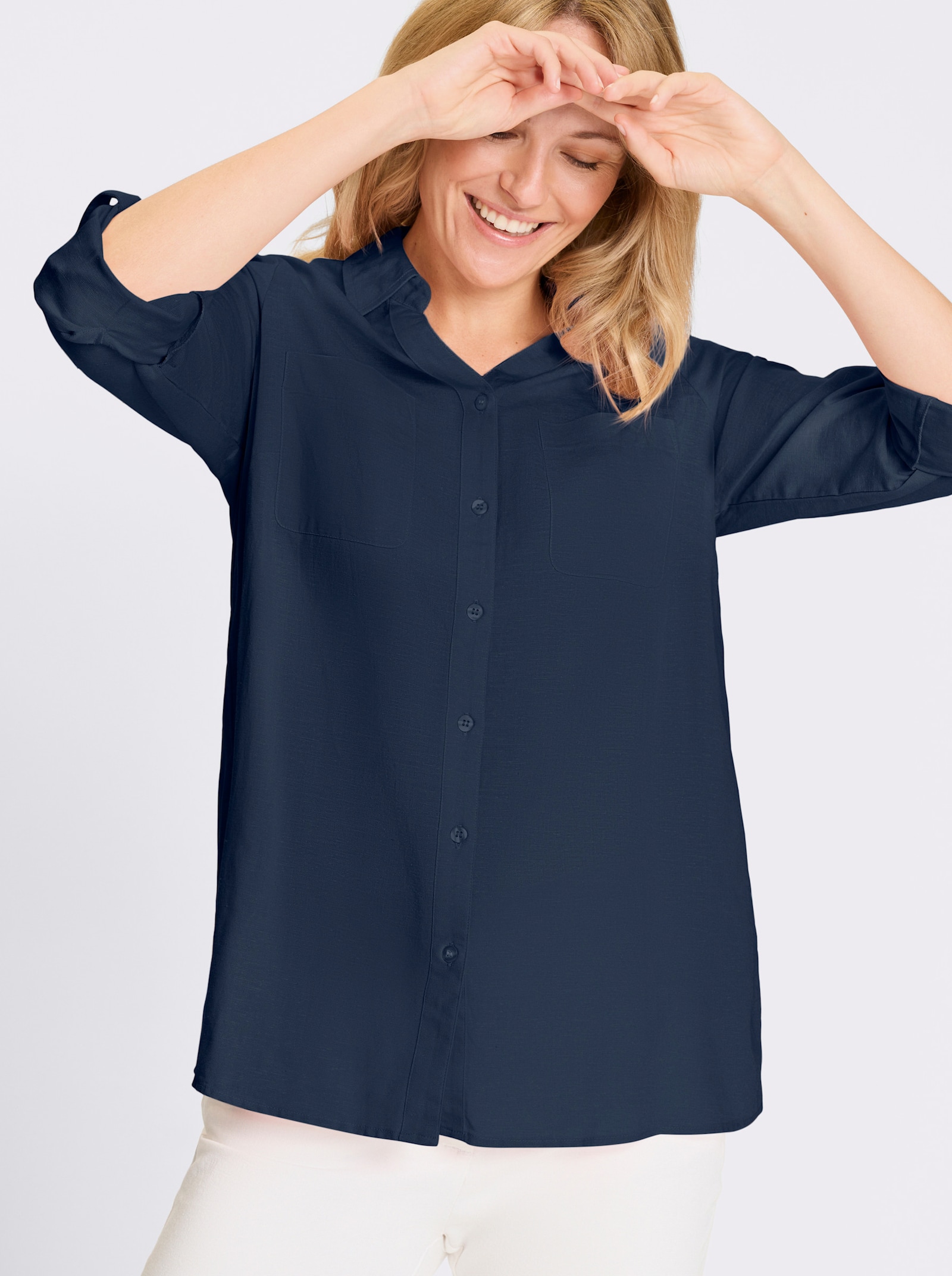 Longbluse mit Brusttaschen - dunkelblau