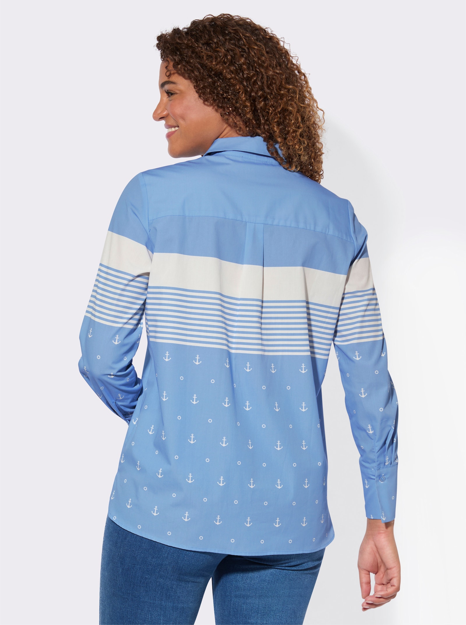 Langarm-Bluse mit Hemdkragen - himmelblau-weiß-gestreift