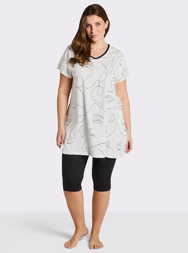 wäschepur Caprianzug mit Tunika-Oberteil - weiß-schwarz-bedruckt
