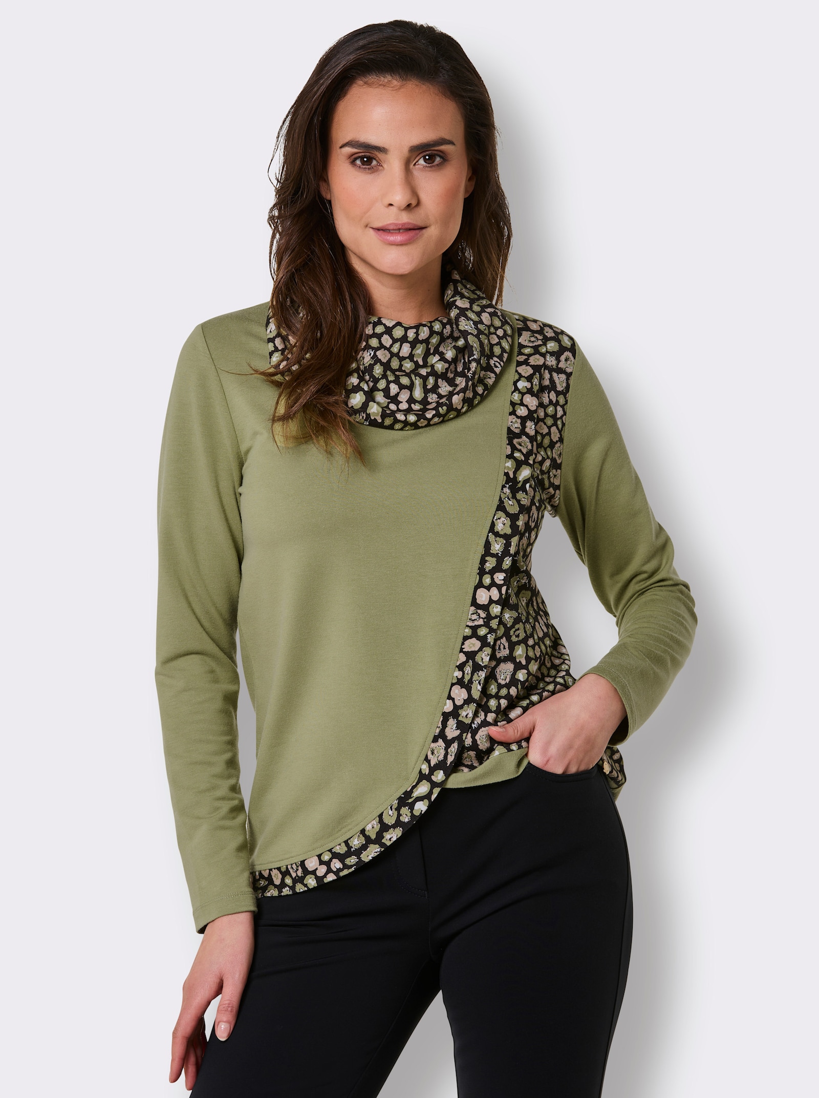 CREATION L PREMIUM Rollkragenshirt in TENCEL-Qualität von Lenzing - schilf-schwarz-gemustert