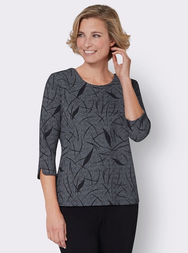 3/4-Arm-Shirt in Sweat-Qualität - steingrau-schwarz-gemustert