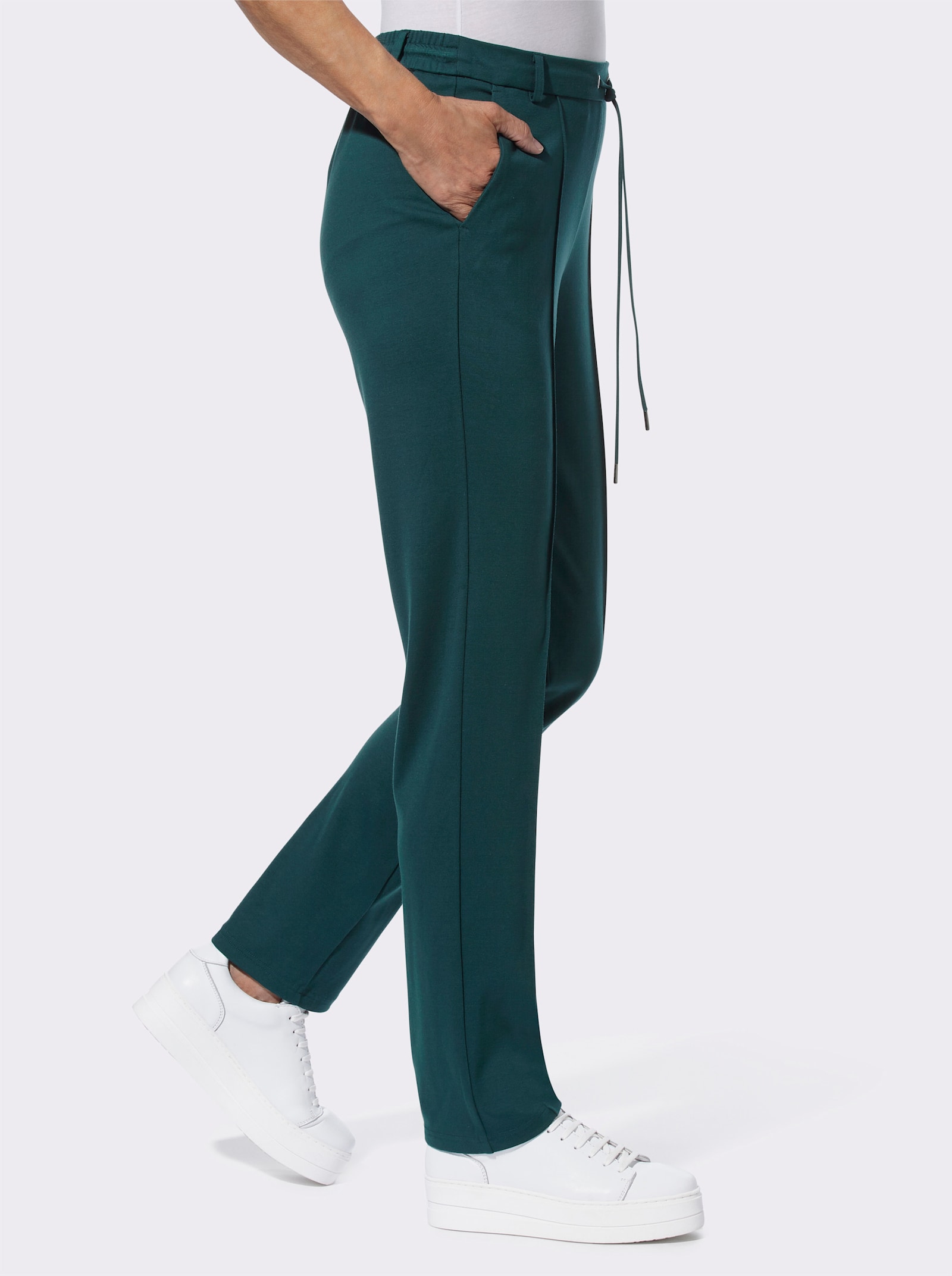 Jerseybroek van vormvast interlock - petrol