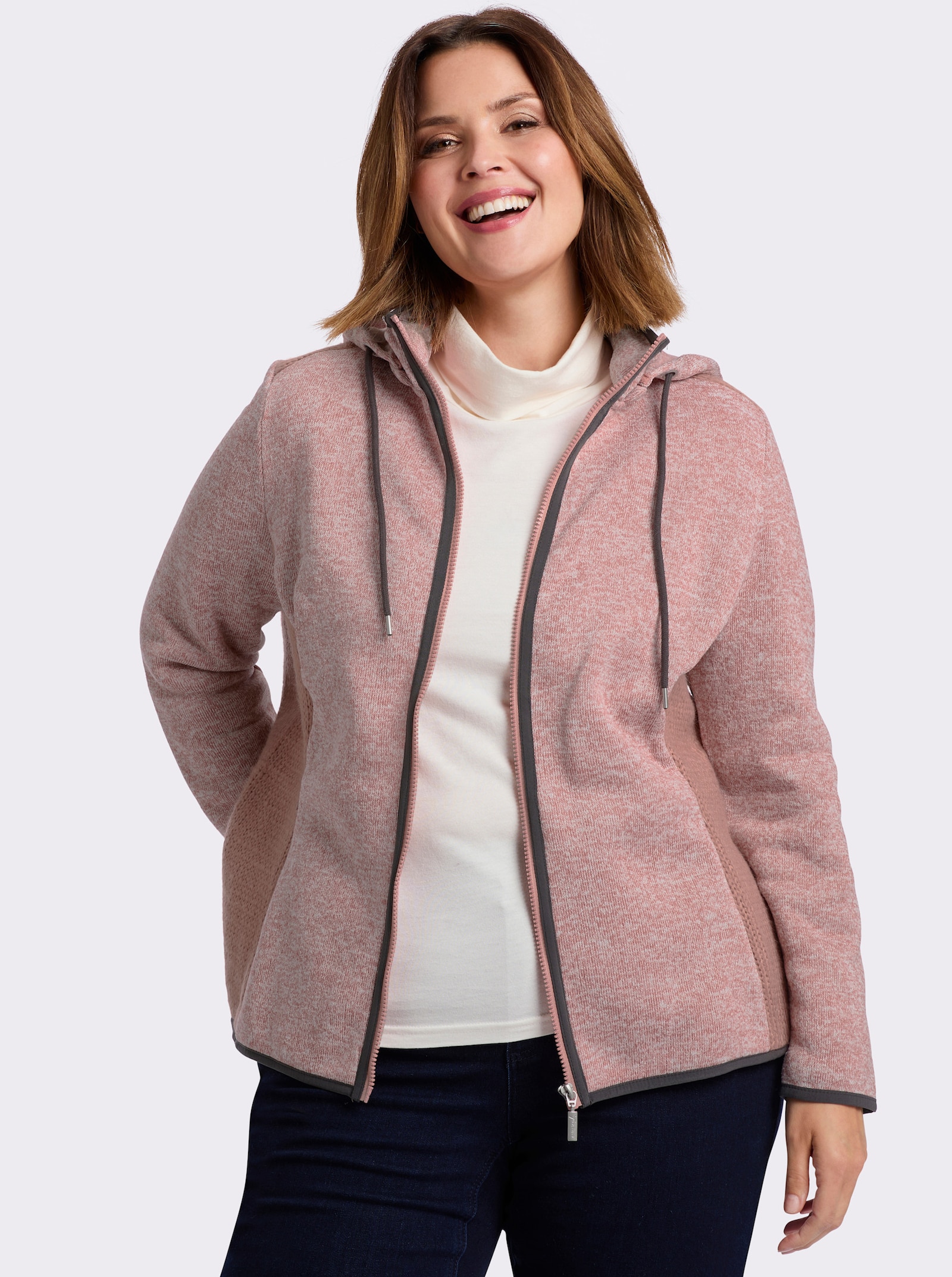 Strickfleecejacke mit seitlichen Strick-Einsätzen - rosenholz-meliert