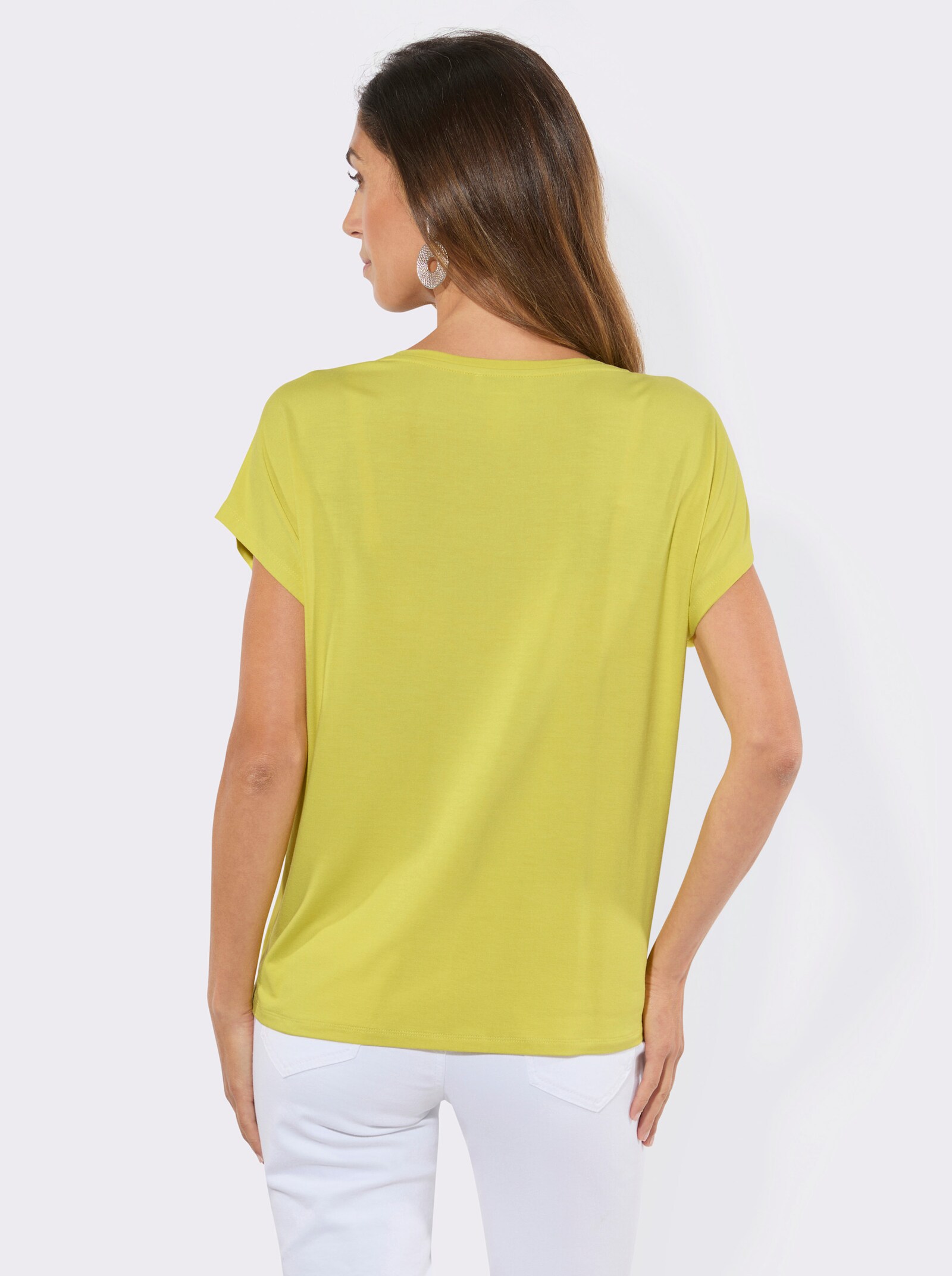 Kurzarmshirt mit schimmernden Ziersteinchen - limone