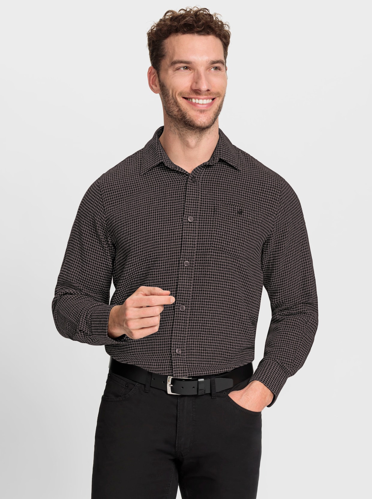 Marco Donati Flanelhemd - donkertaupe/zwart gedessineerd