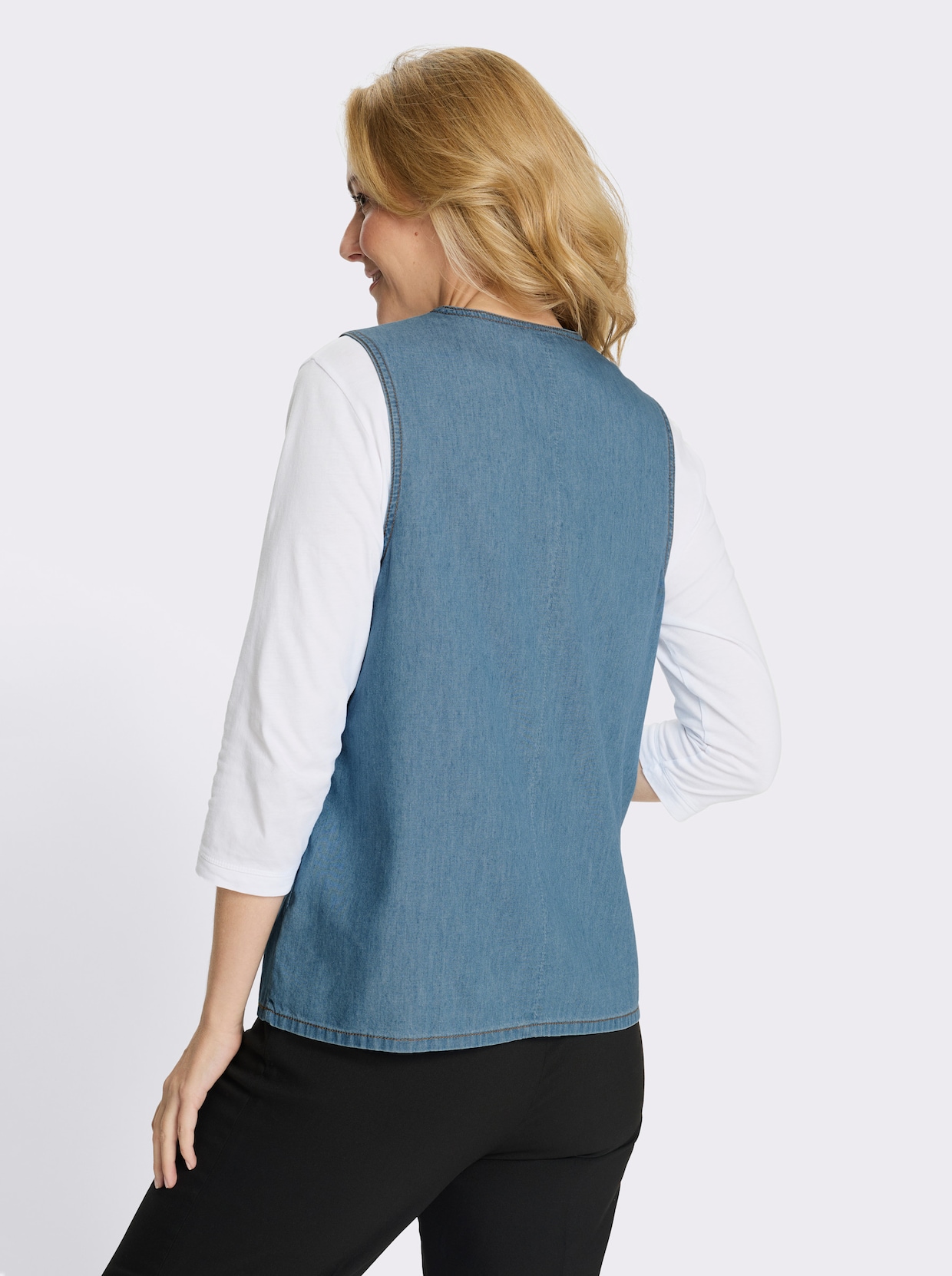 Jeansweste mit Knöpfen in Horn-Optik - blue-bleached