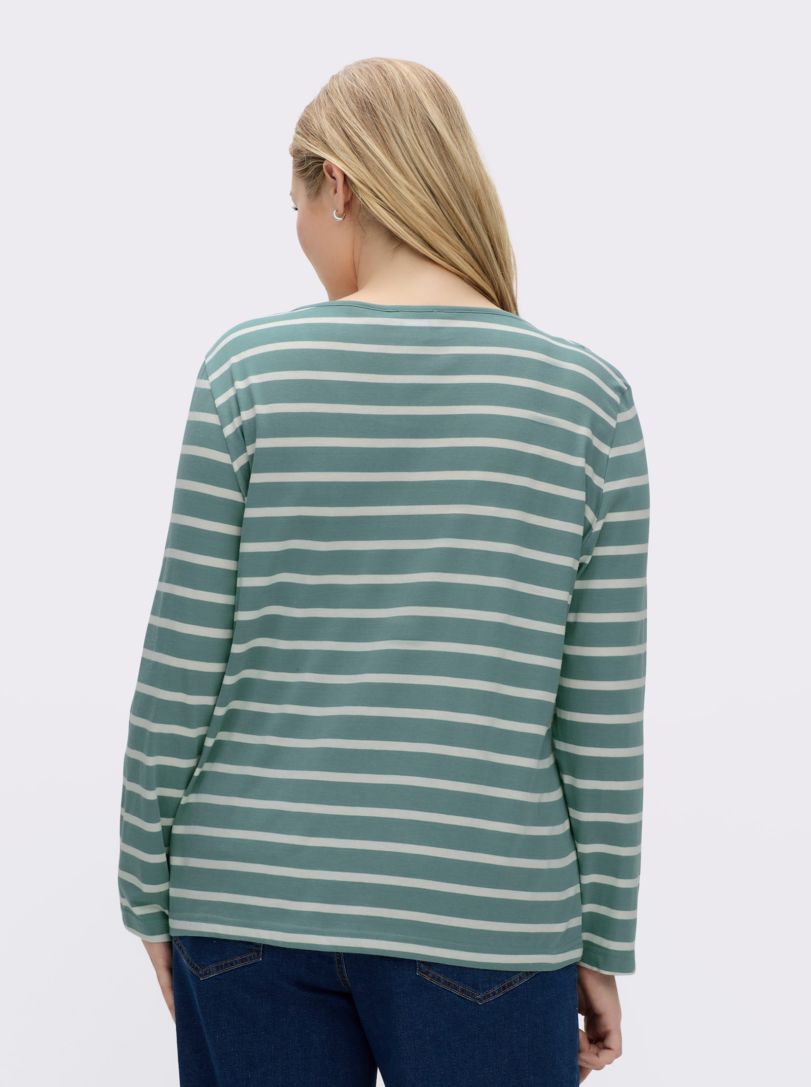 Ringelshirt mit Lederimitat-Patches - jade-ecru-gestreift