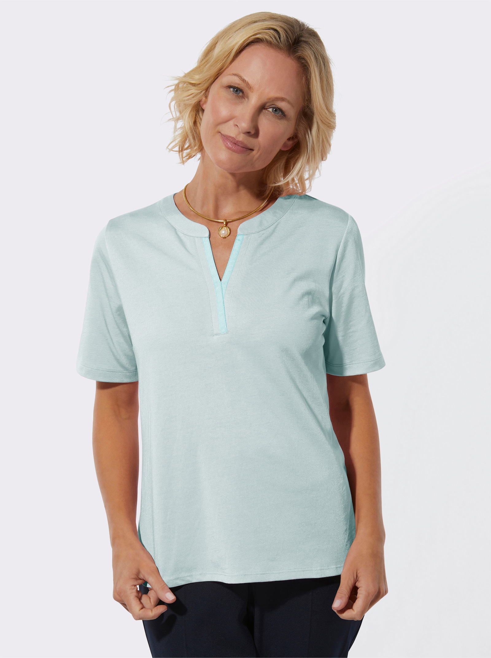 Kurzarmshirt in formstabiler Jersey-Qualität - kalkmint