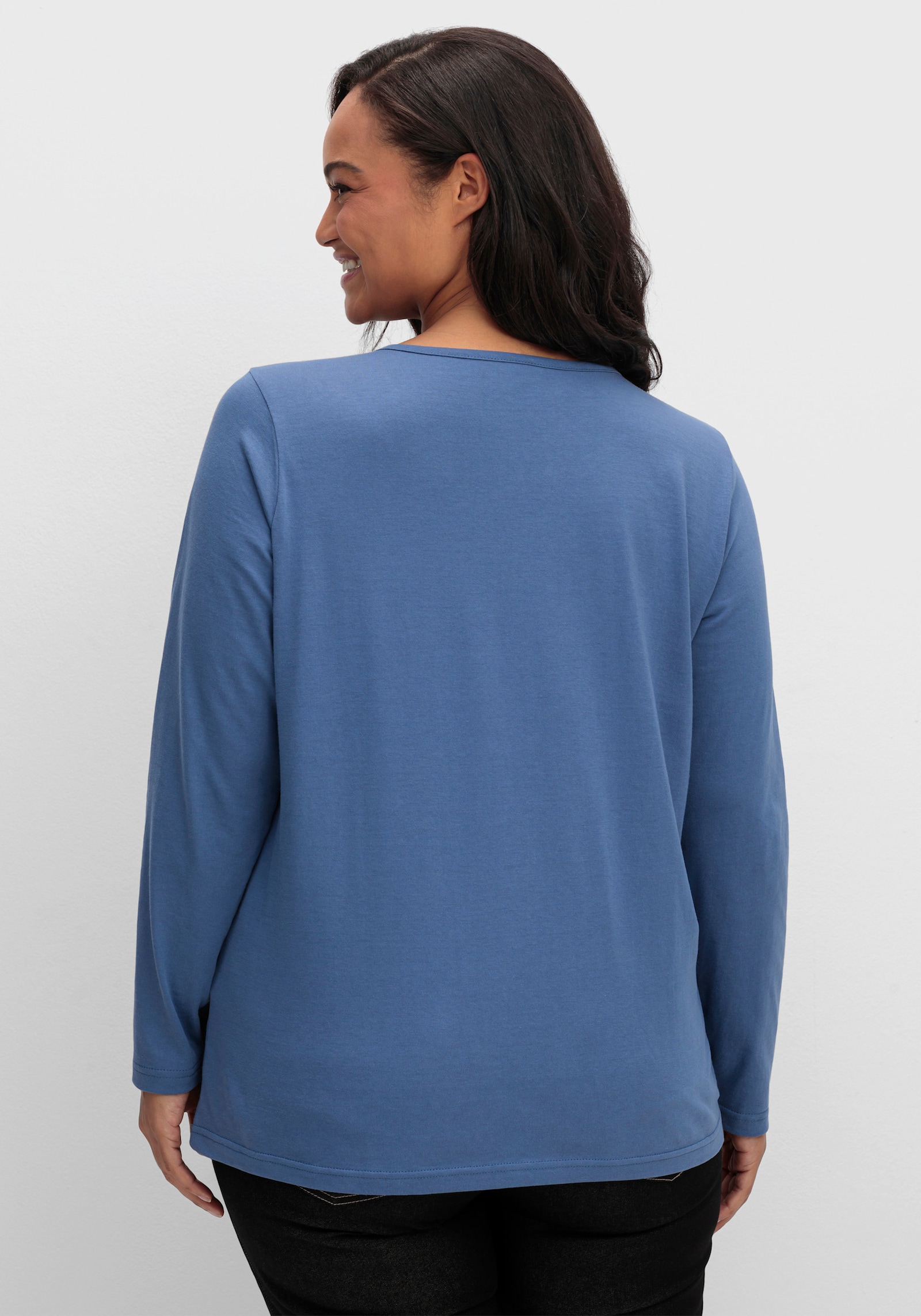 Langarmshirt in reiner Baumwolle - jeansblau