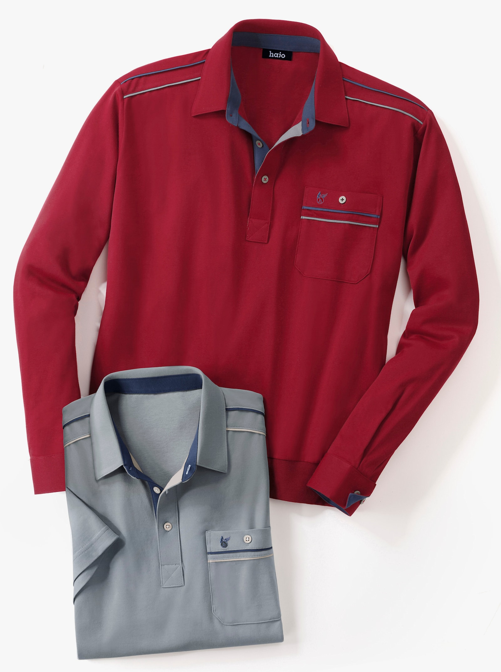 Langarm-Poloshirt - hellgrau