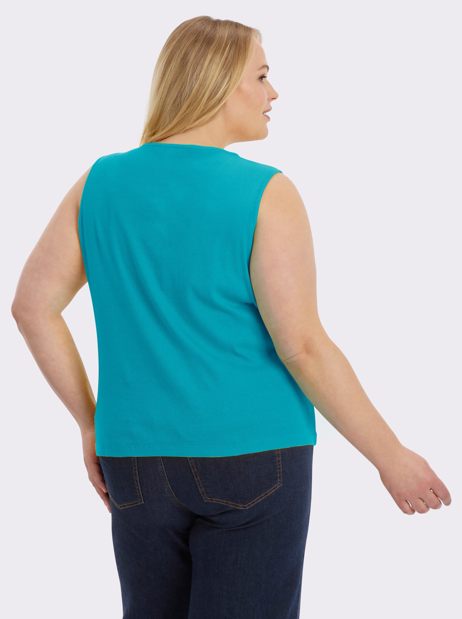 Shirttop in Ripp-Optik - türkis