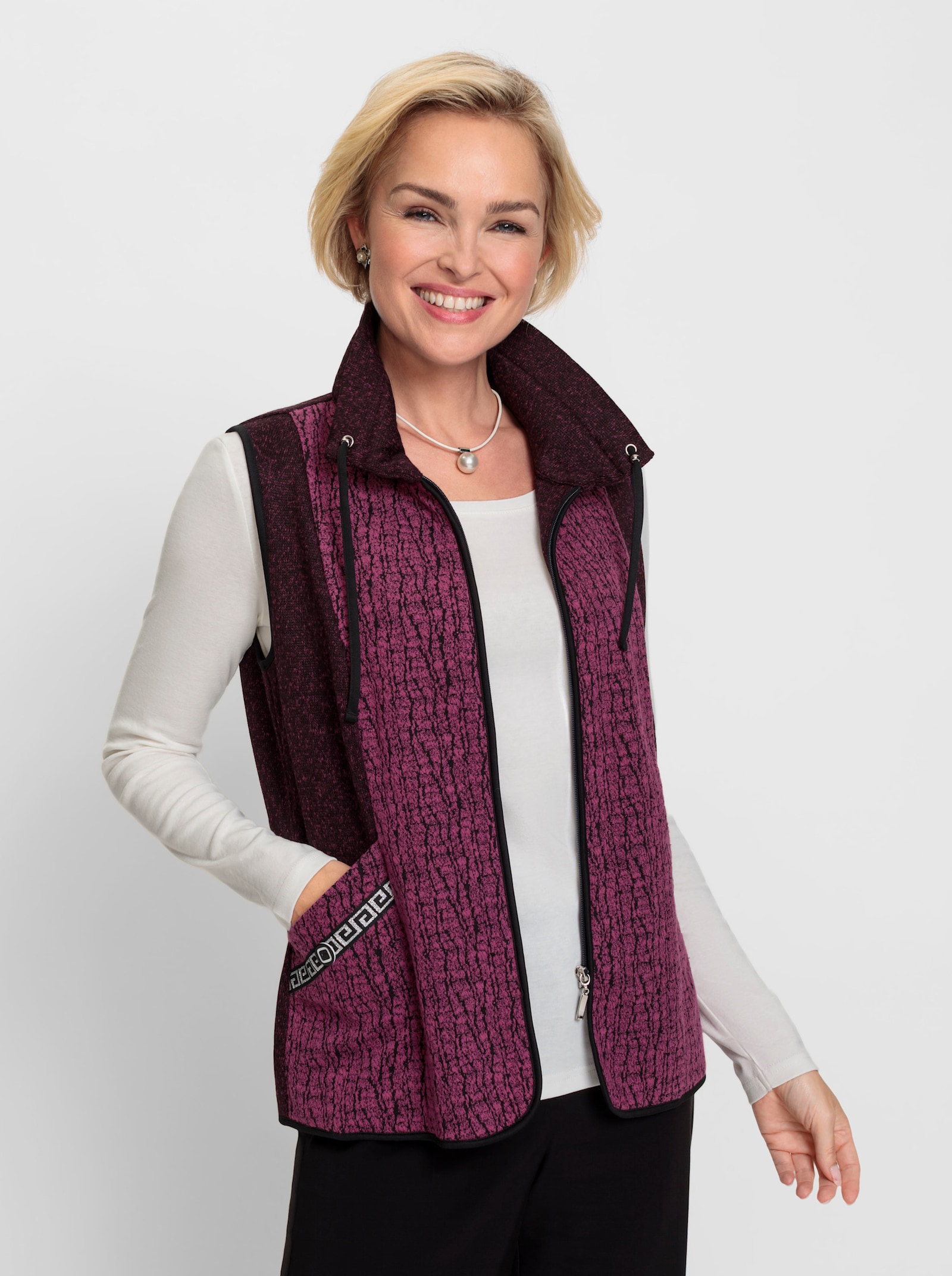 Fleecegilet met contrastpaspel - heide/zwart gemêleerd