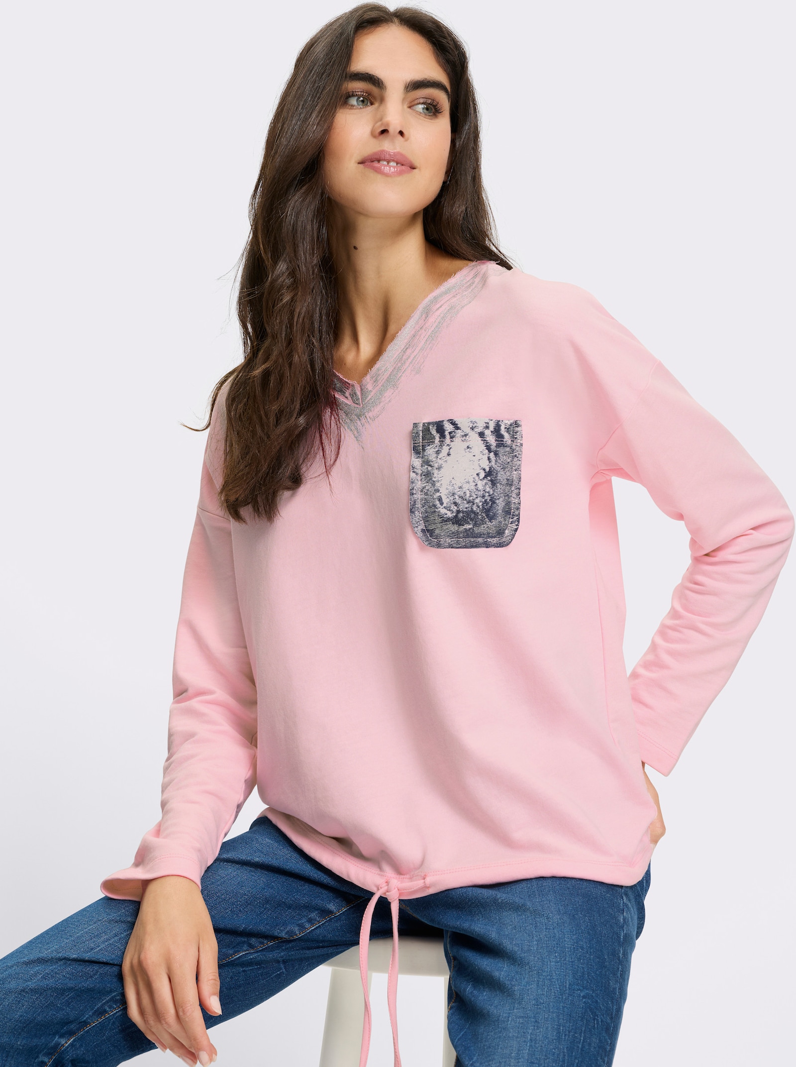 heine Langarmshirt mit Tunnelzug am Saum - hellrosé