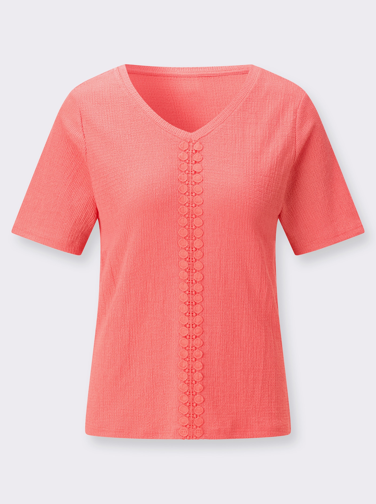 Kurzarmshirt mit Spitzenbesatz - flamingo