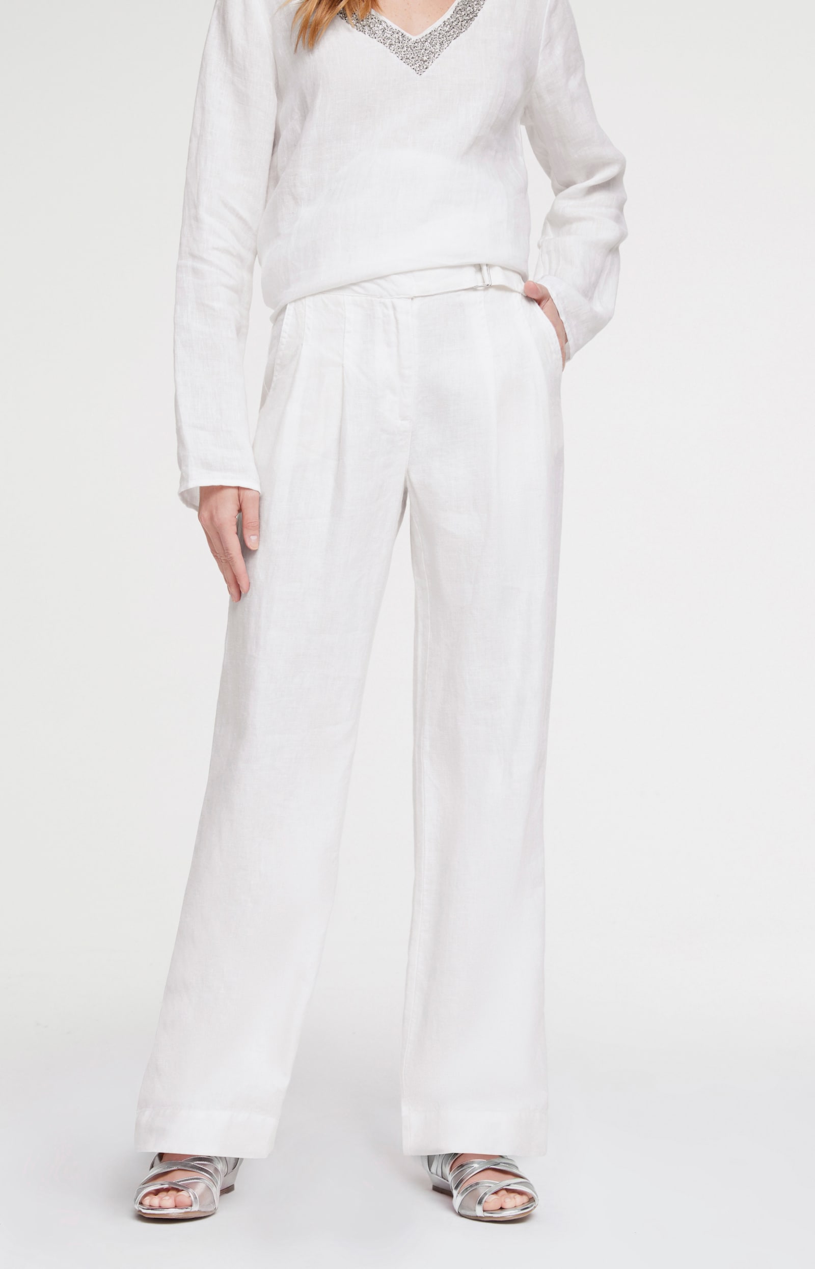 heine Pantalon en lin avec jambes larges - blanc