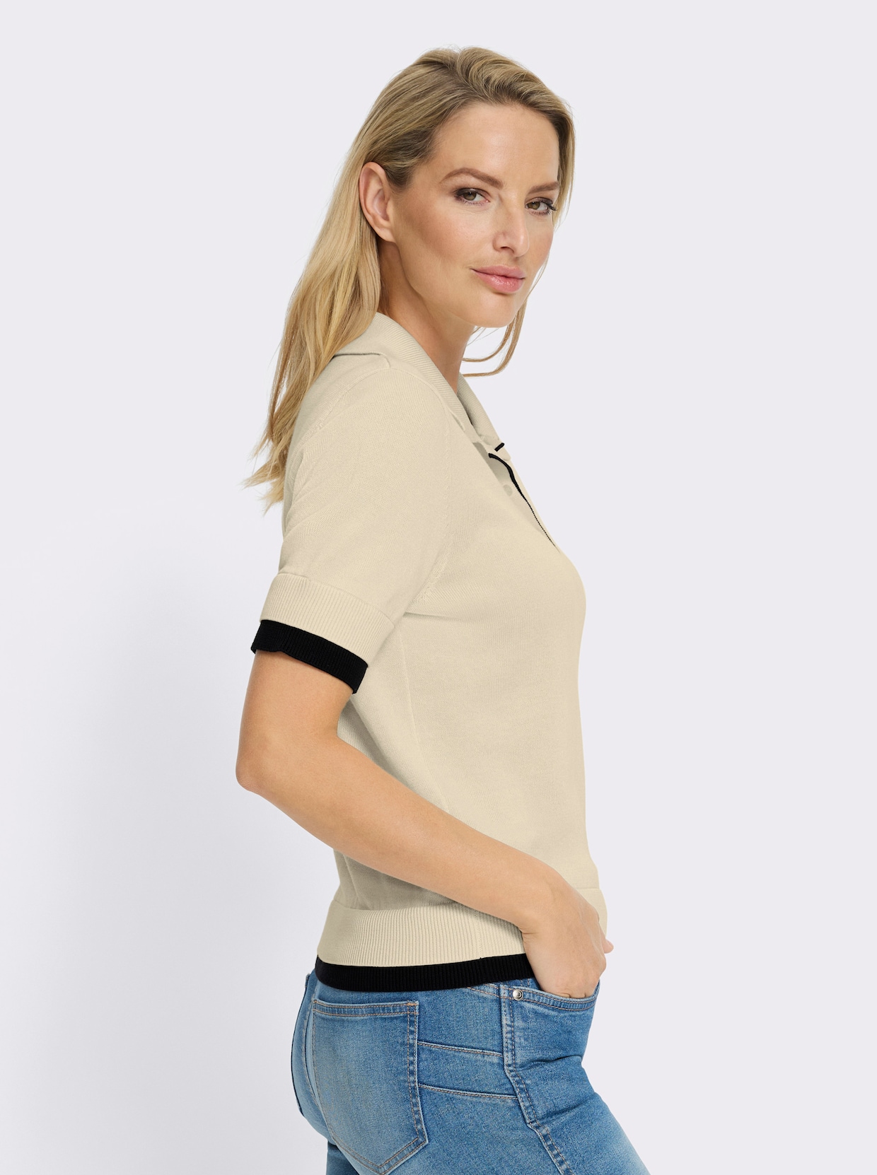 heine Pull polo - couleur ivoire-noir