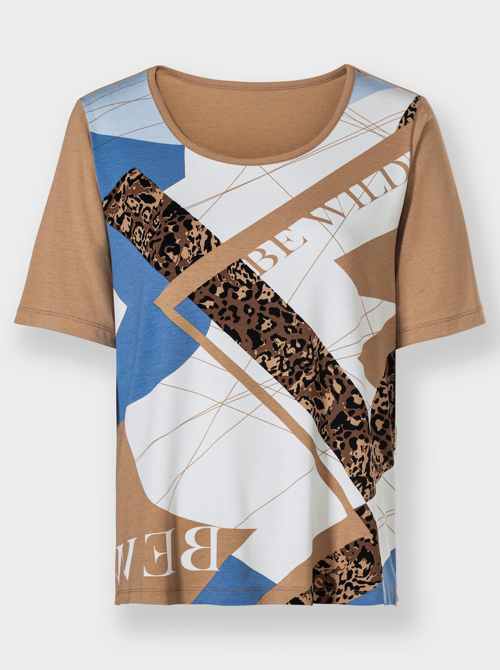 Kurzarmshirt im Muster-Mix - camel-ecru-bedruckt
