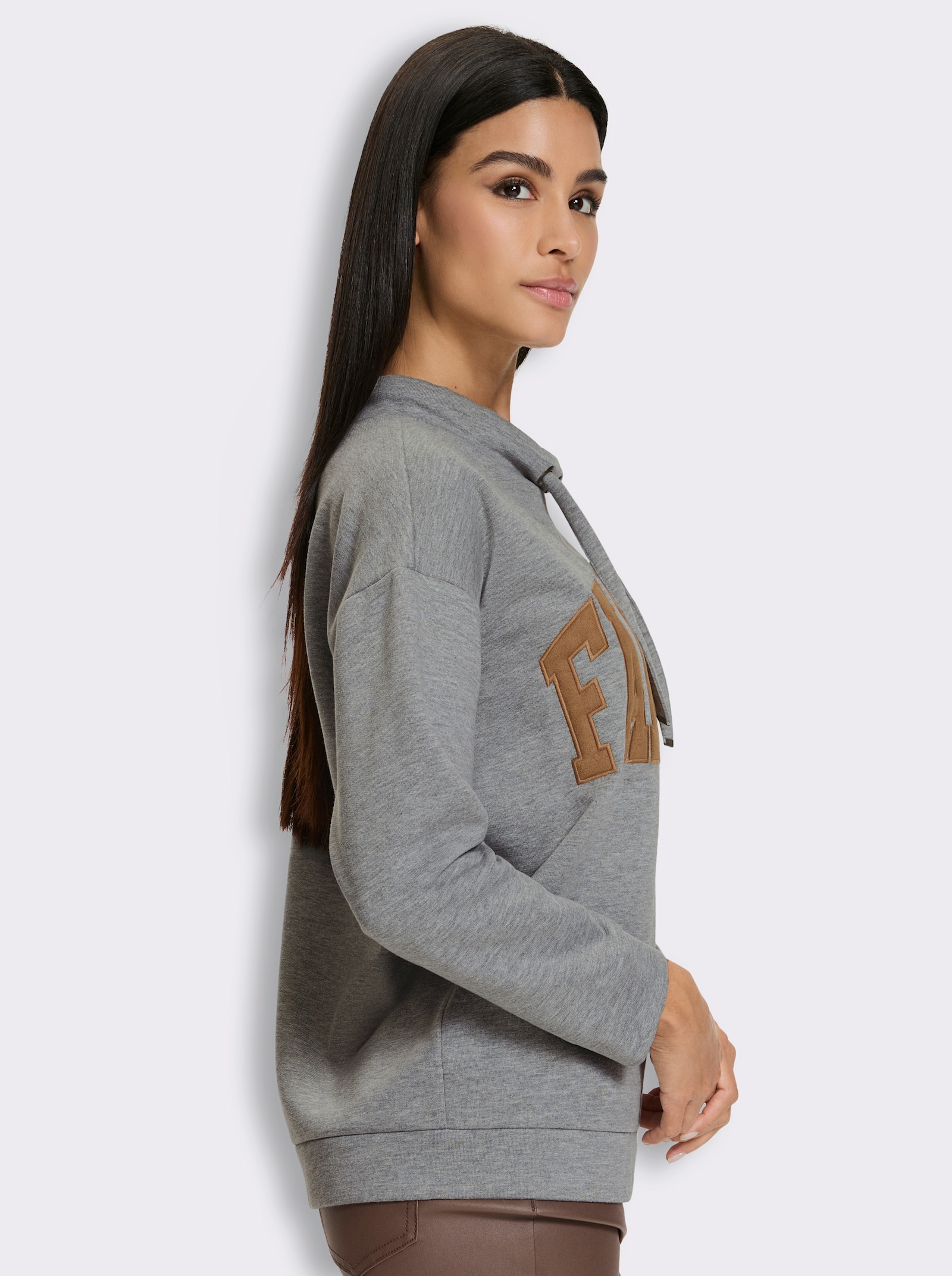 heine Stehkragenshirt mit Applikation - steingrau-meliert