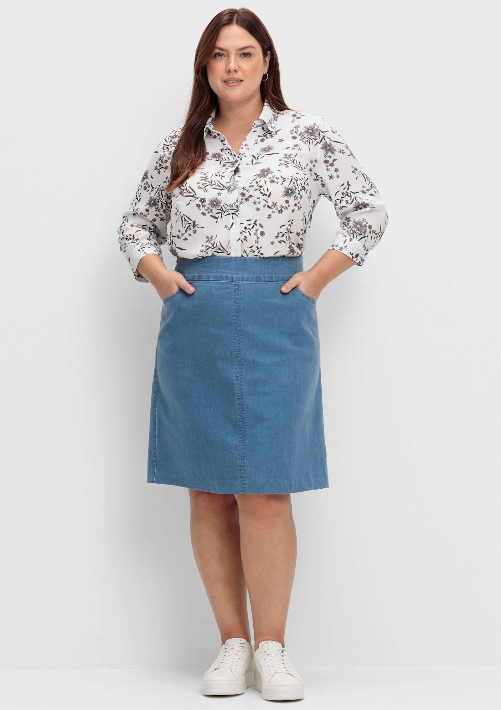Longbluse mit Blümchen-Print - weiß-bedruckt