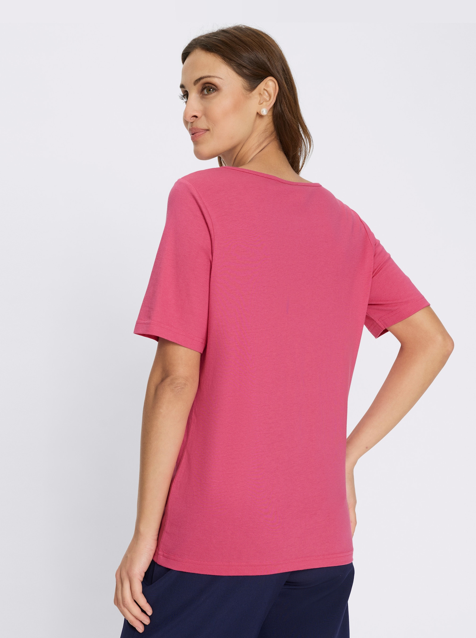 Kurzarmshirt mit Spitzen-Verzierung - fuchsia