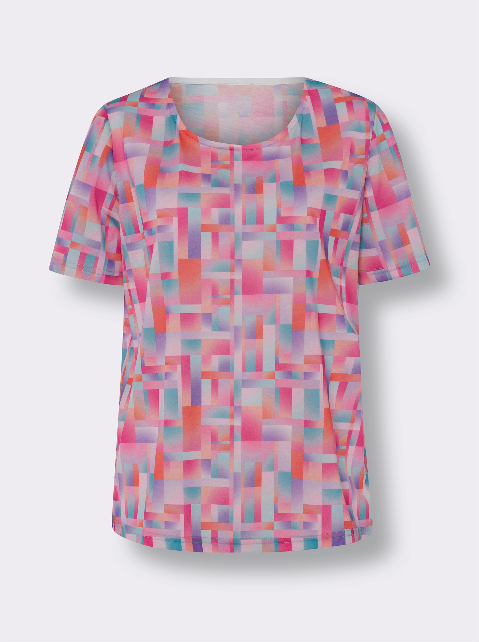 Kurzarmshirt pflegeleichte Qualität - fuchsia-orange-bedruckt