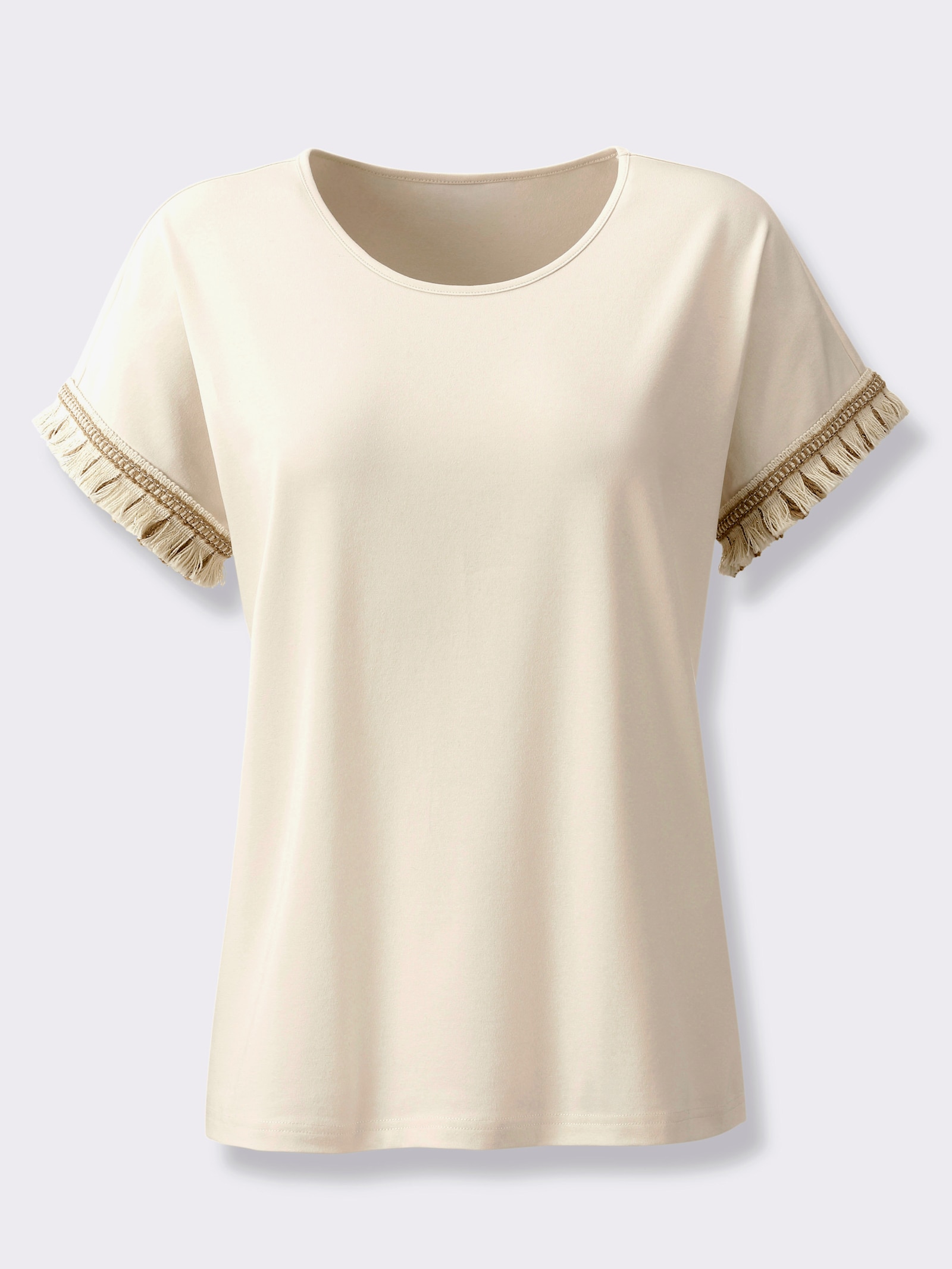 Rundhalsshirt im Baumwoll-Stretch - champagner