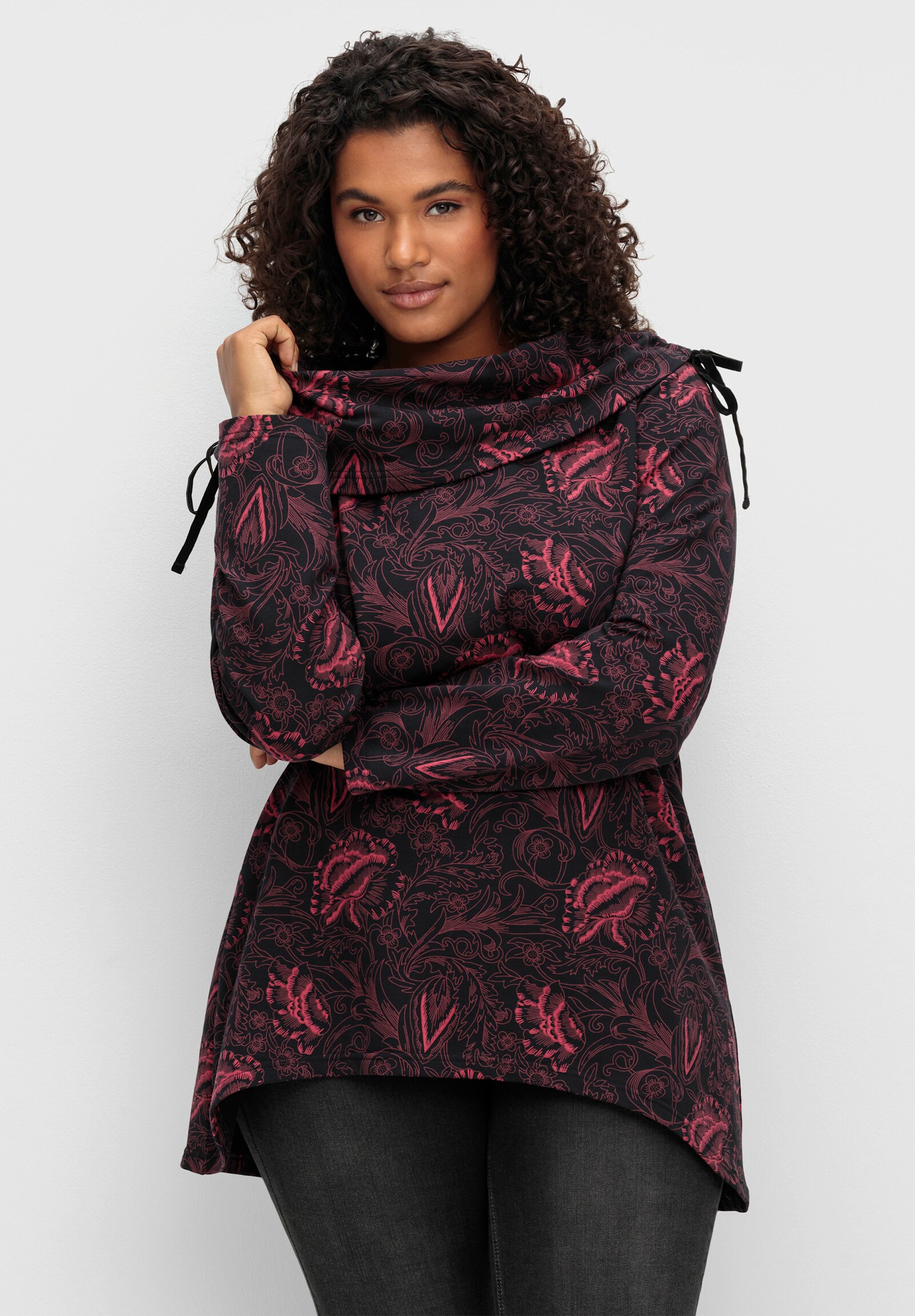 sheego by Joe Browns Sweatshirt mit weitem Schalkragen - beere-gemustert