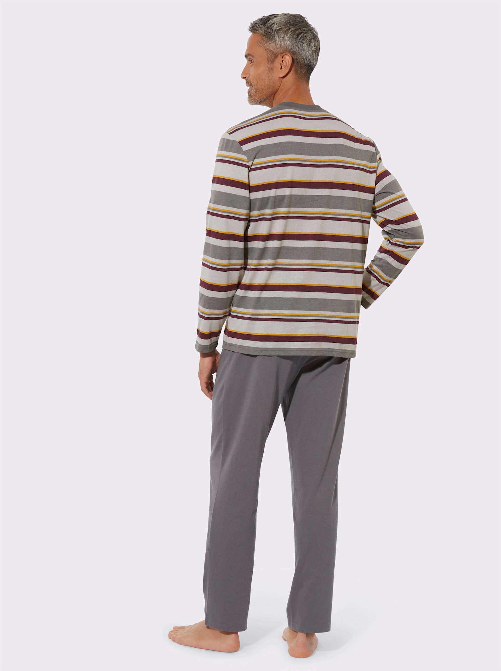 Pyjamas med randmönster - antracit-ljusgrå-randig