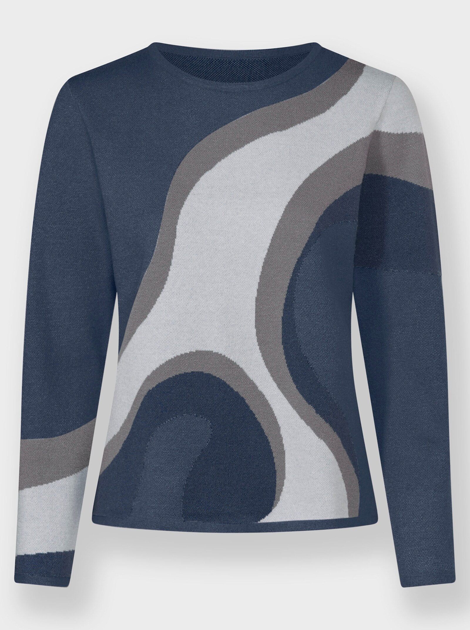 Strickpullover in Jacquard-Strick - dunkelblau-rauchblau-gemustert