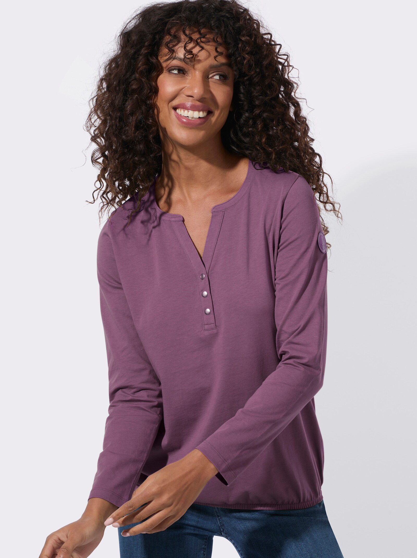 Langarmshirt mit elastischem Saum - violett