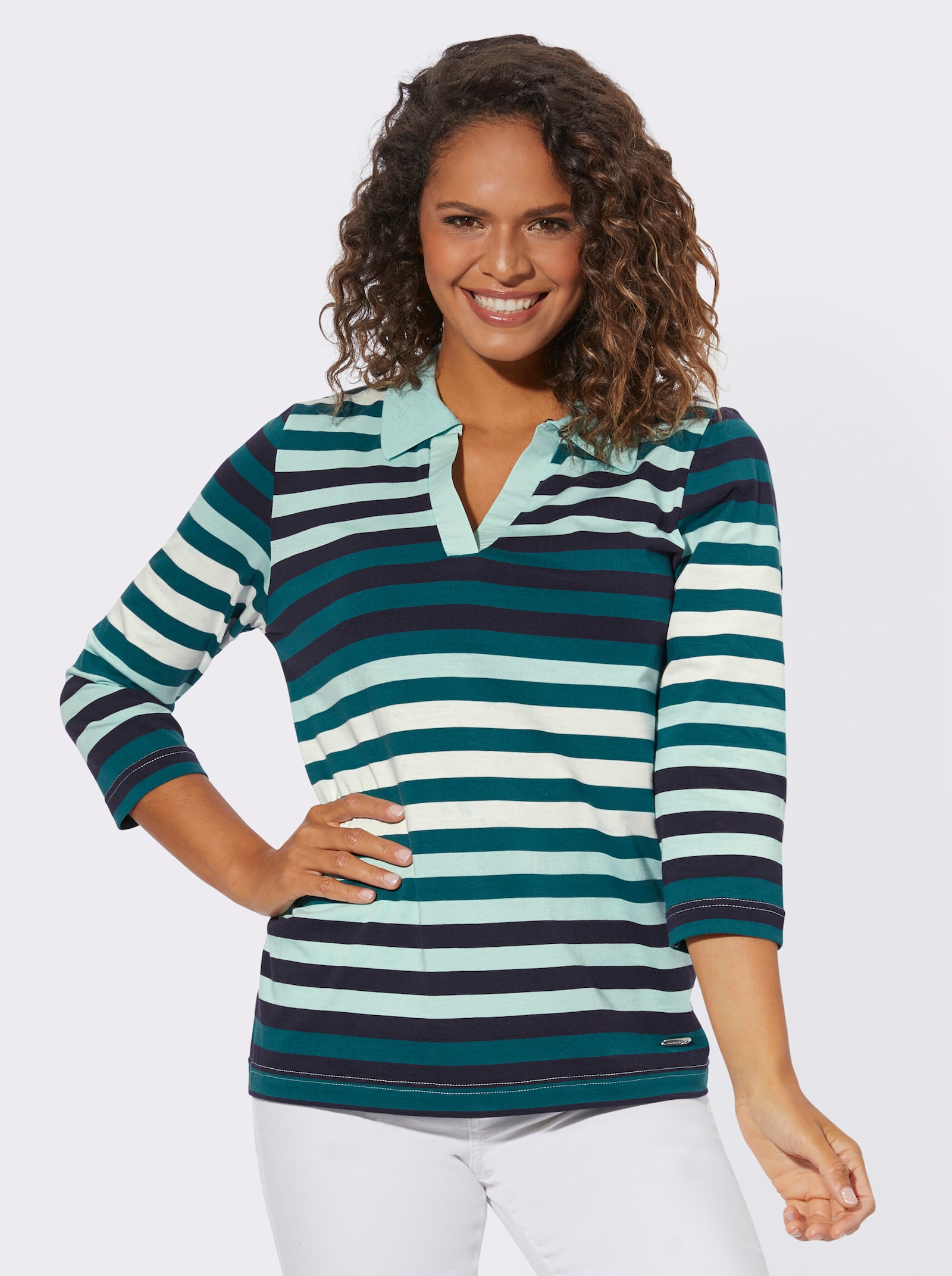 Gestreept shirt met 3/4-mouwen - petrol/marine gestreept