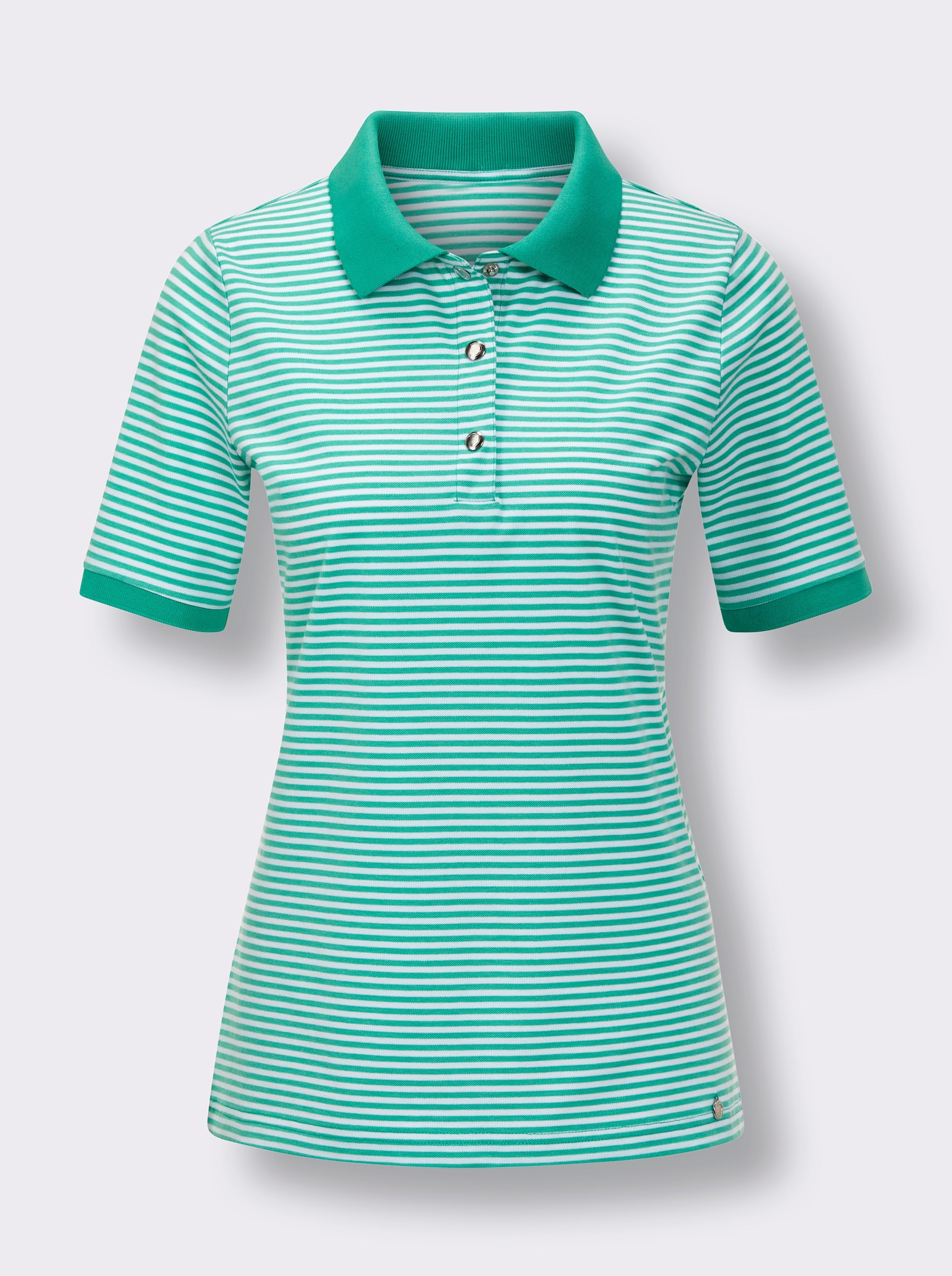 CREATION L PREMIUM Poloshirt mit Druckknöpfen - blaugrün-weiss-geringelt