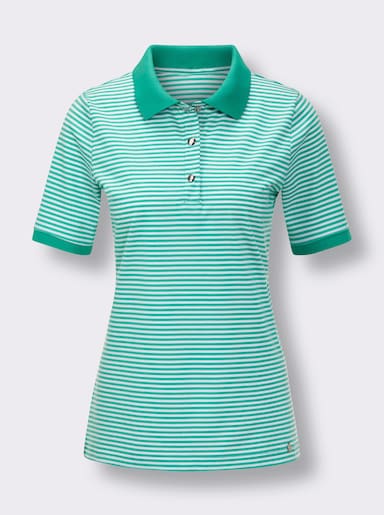 CREATION L PREMIUM Poloshirt - blaugrün-weiß-geringelt