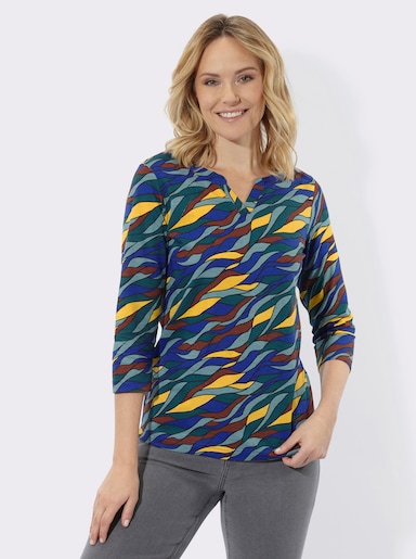 3/4-Arm-Shirt mit Allover-Print - royalblau-ocker-bedruckt