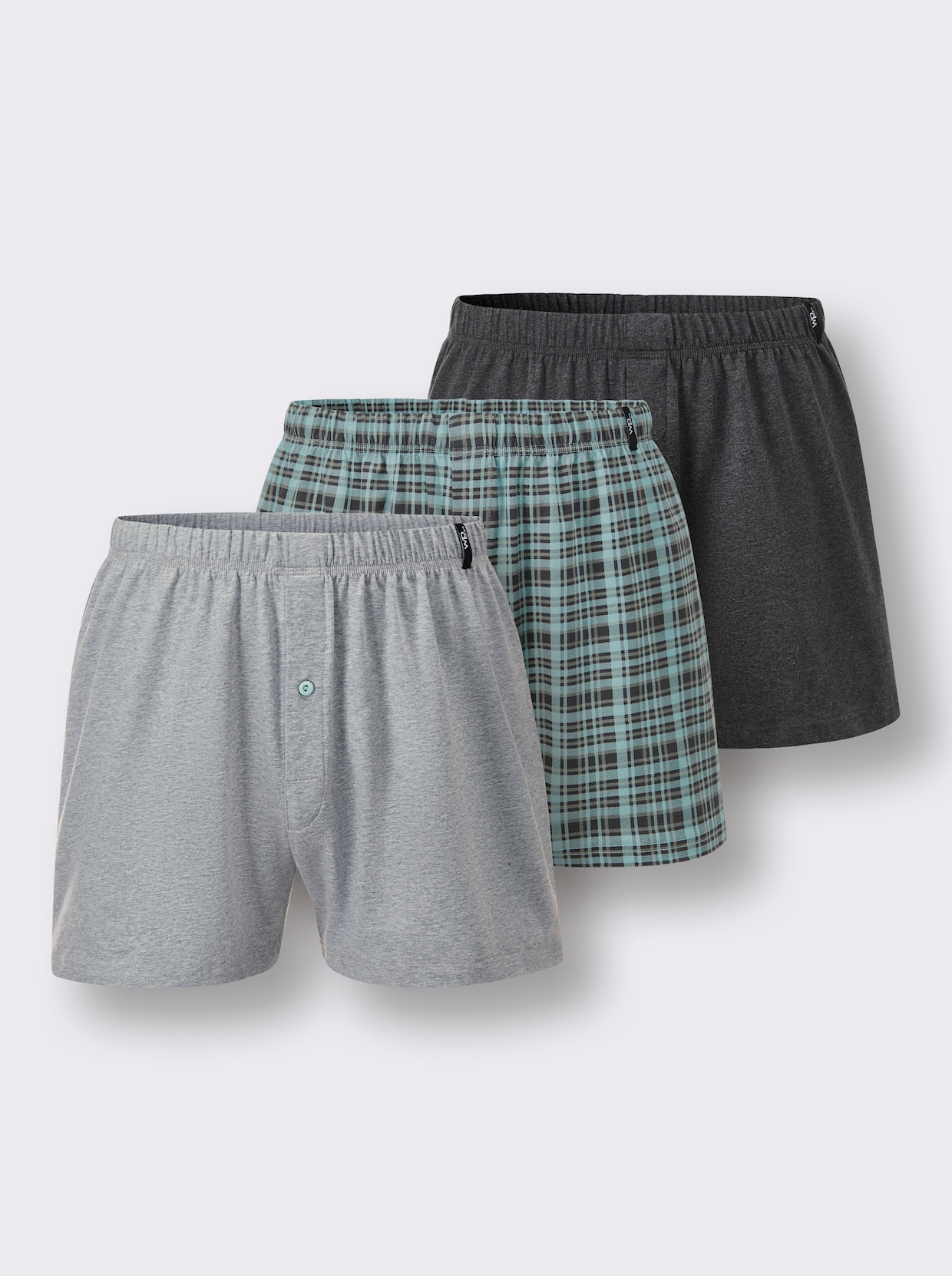 wäschepur men Boxershorts - anthrazit-mint-kariert + anthrazit + hellgrau