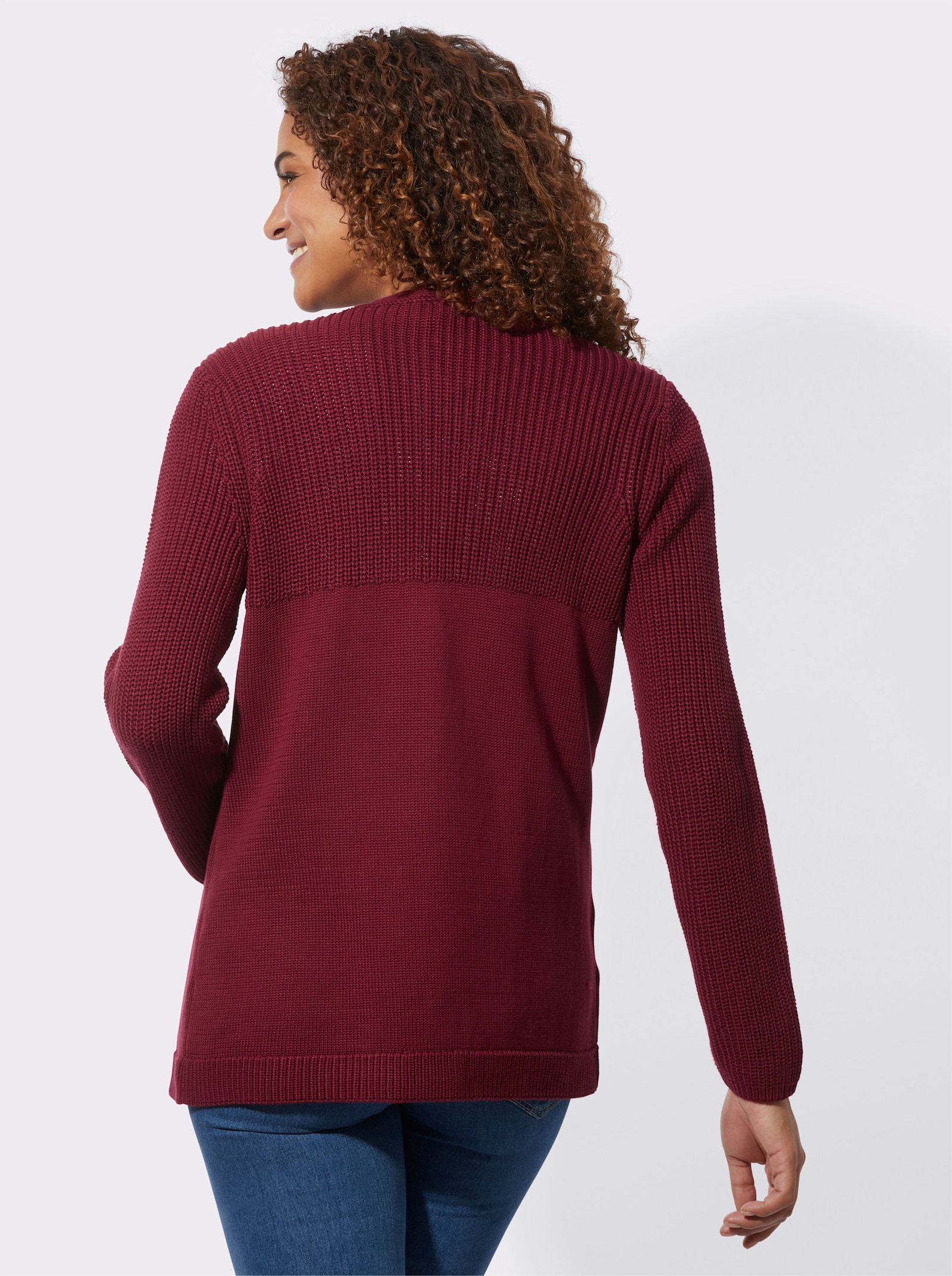 Strickjacke in langer, offener Form - dunkelrot