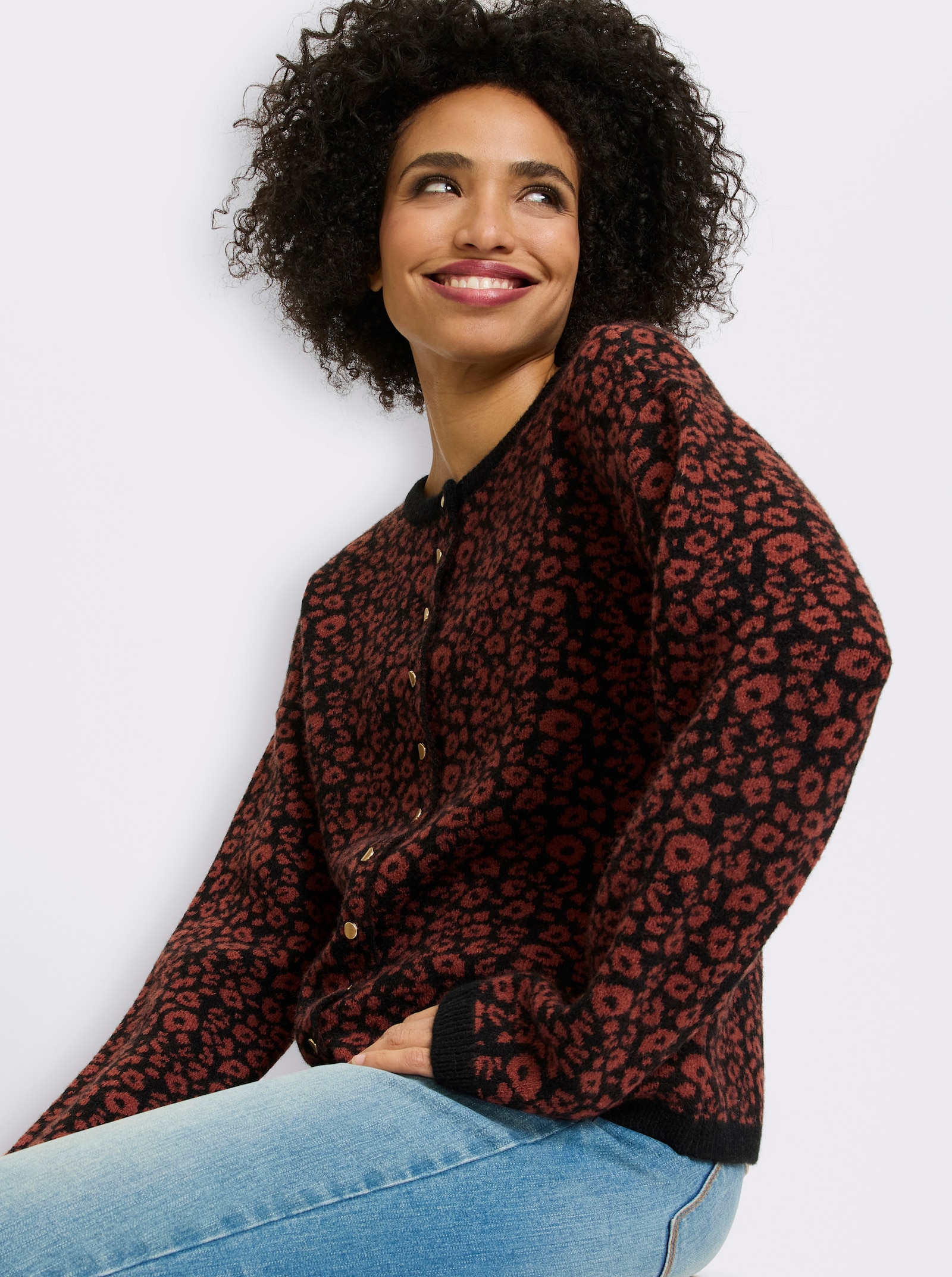 heine Vest van jacquard met luipaardpatroon - zwart/roodbruin gedessineerd