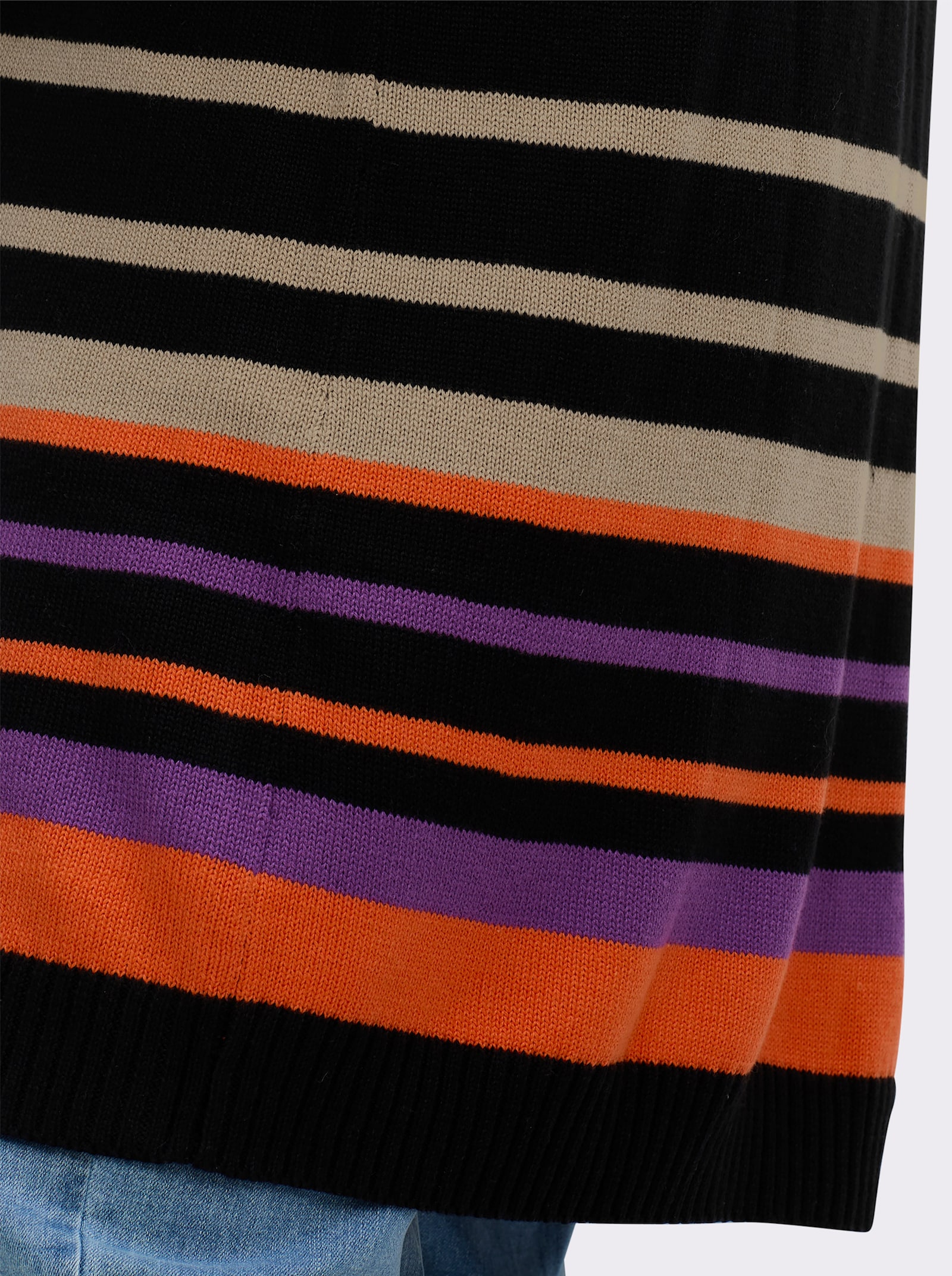 sheego Lang vest met strepen - zwart/beige gestreept