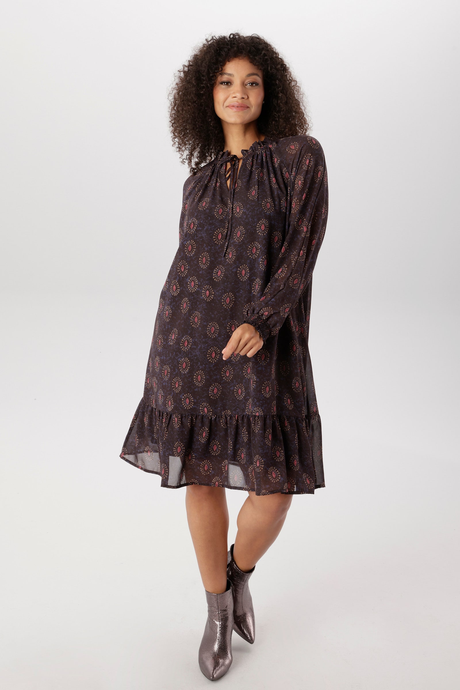 Aniston PLUS Chiffonkleid - bordeaux-lila-camel