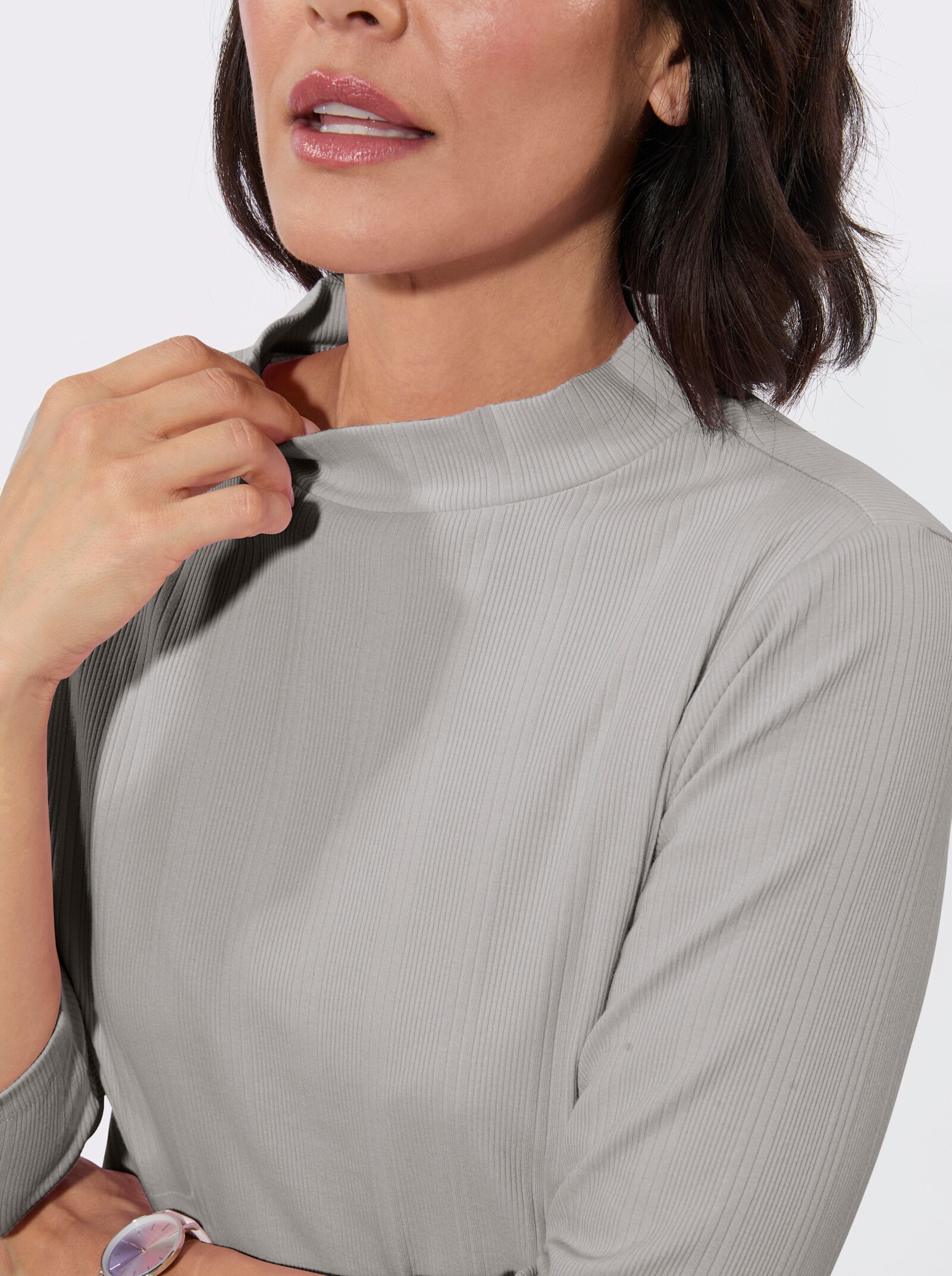 Stehkragenshirt im Jacquardmuster - hellgrau