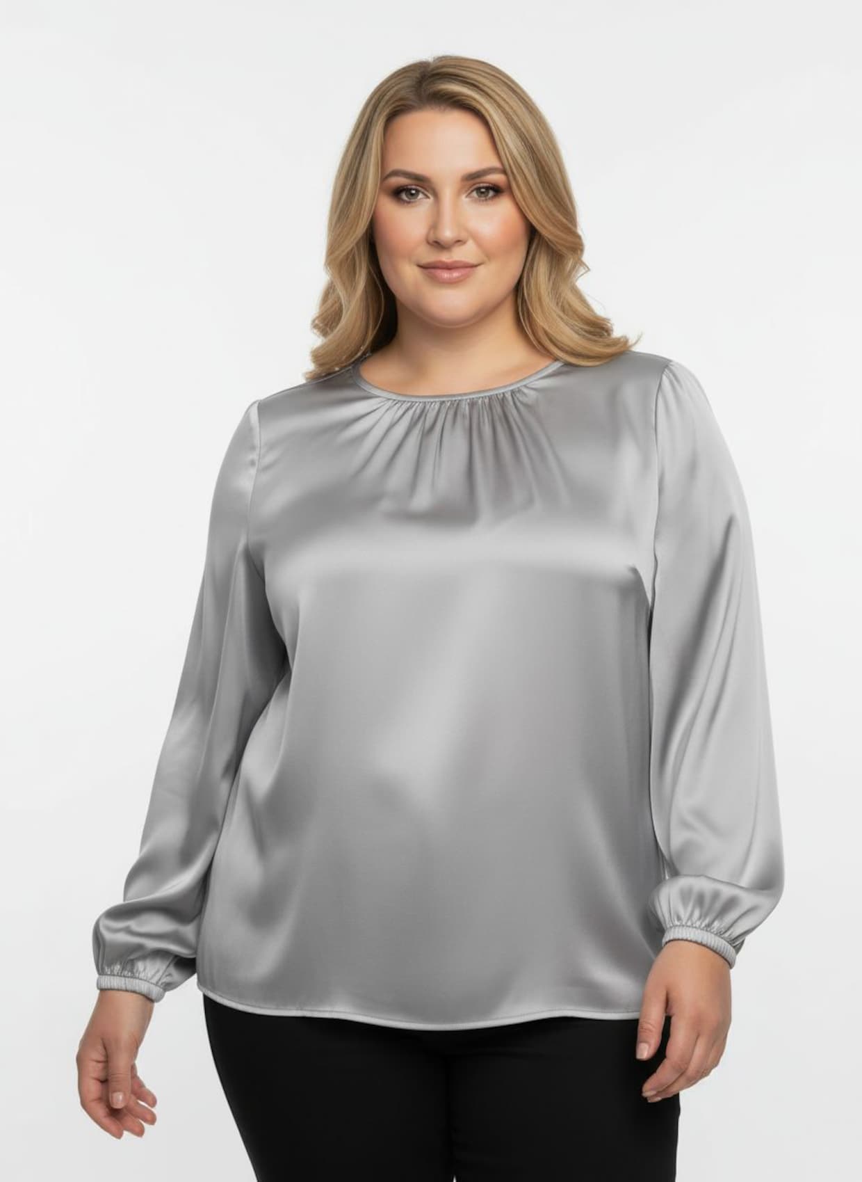 Satinbluse mit Raffungen - hellgrau