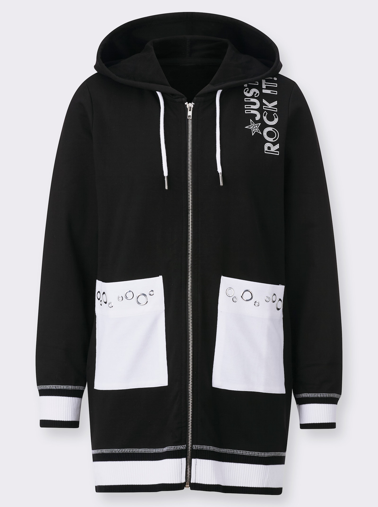 Sweatjacke mit Schriftzug - schwarz-weiß