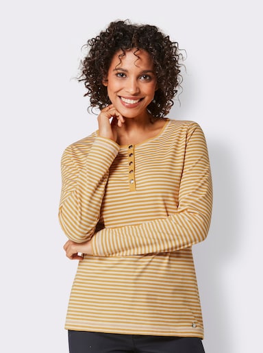 CREATION L PREMIUM Rundhalsshirt im Ringel-Dessin - ocker-ecru-geringelt