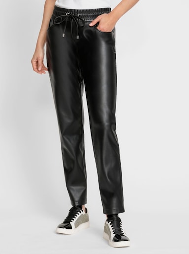 Lederimitathose mit Rundum-Dehnbund - schwarz