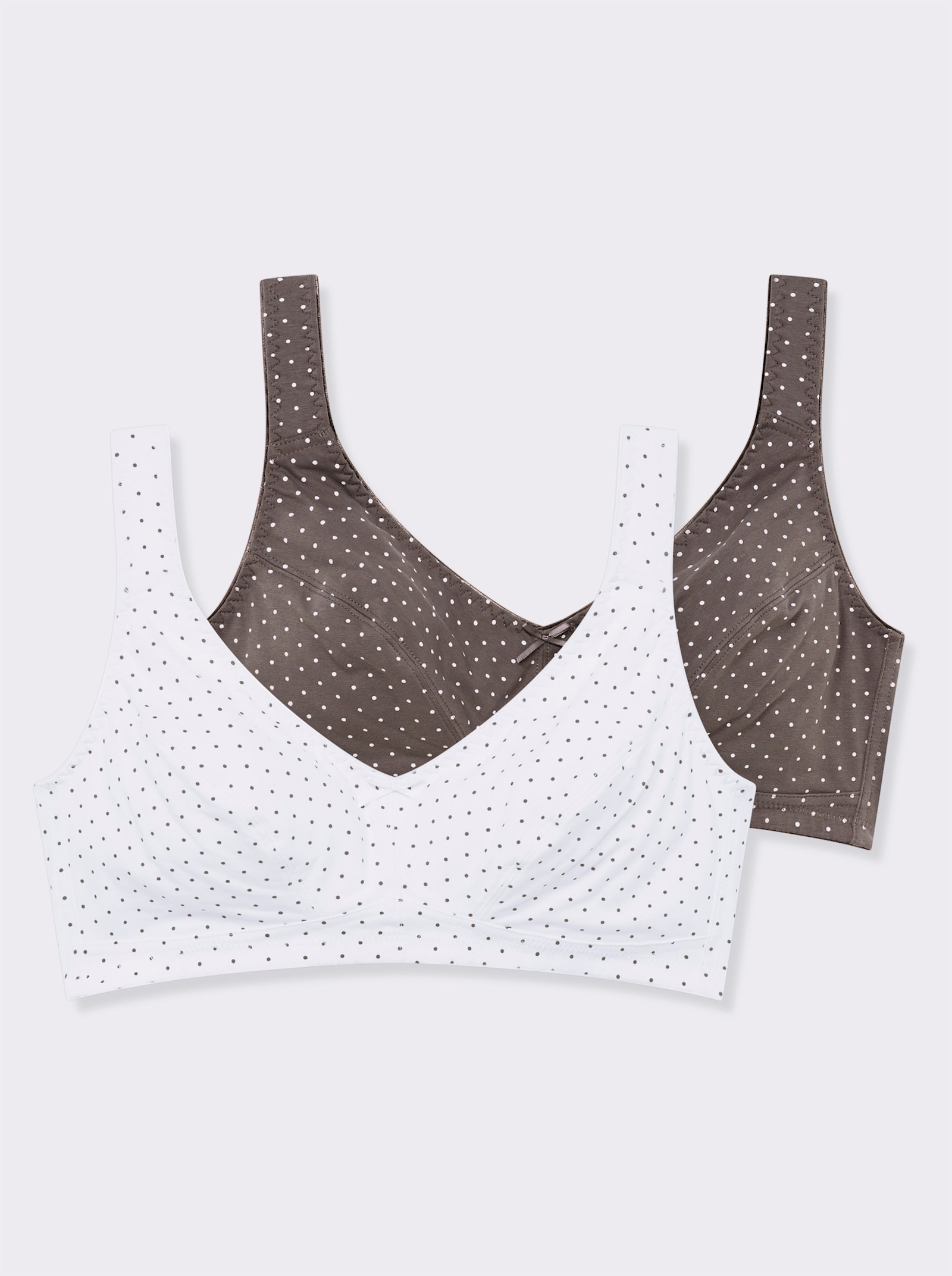 wäschepur BH ohne Bügel im Tupfen-Dessin - weiß + taupe