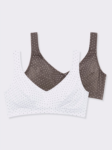 wäschepur BH ohne Bügel im Tupfen-Dessin - weiß + taupe