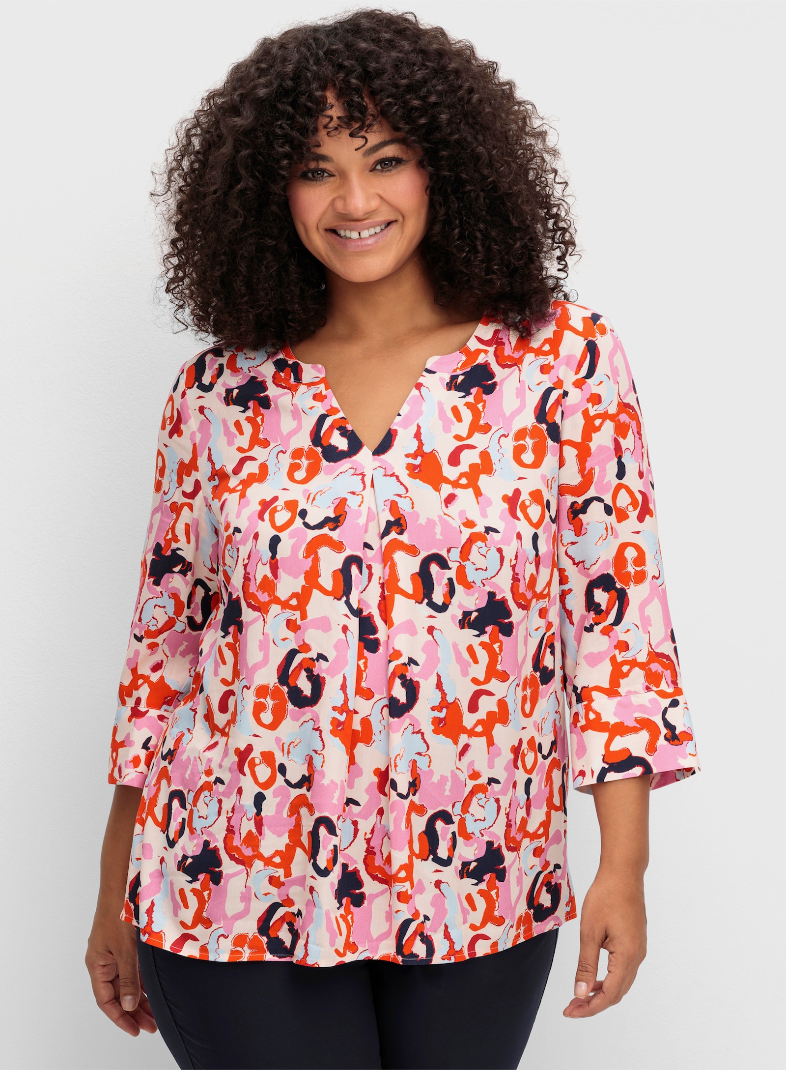 sheego Tunika mit 3/4-Arm und Alloverprint - pink gemustert