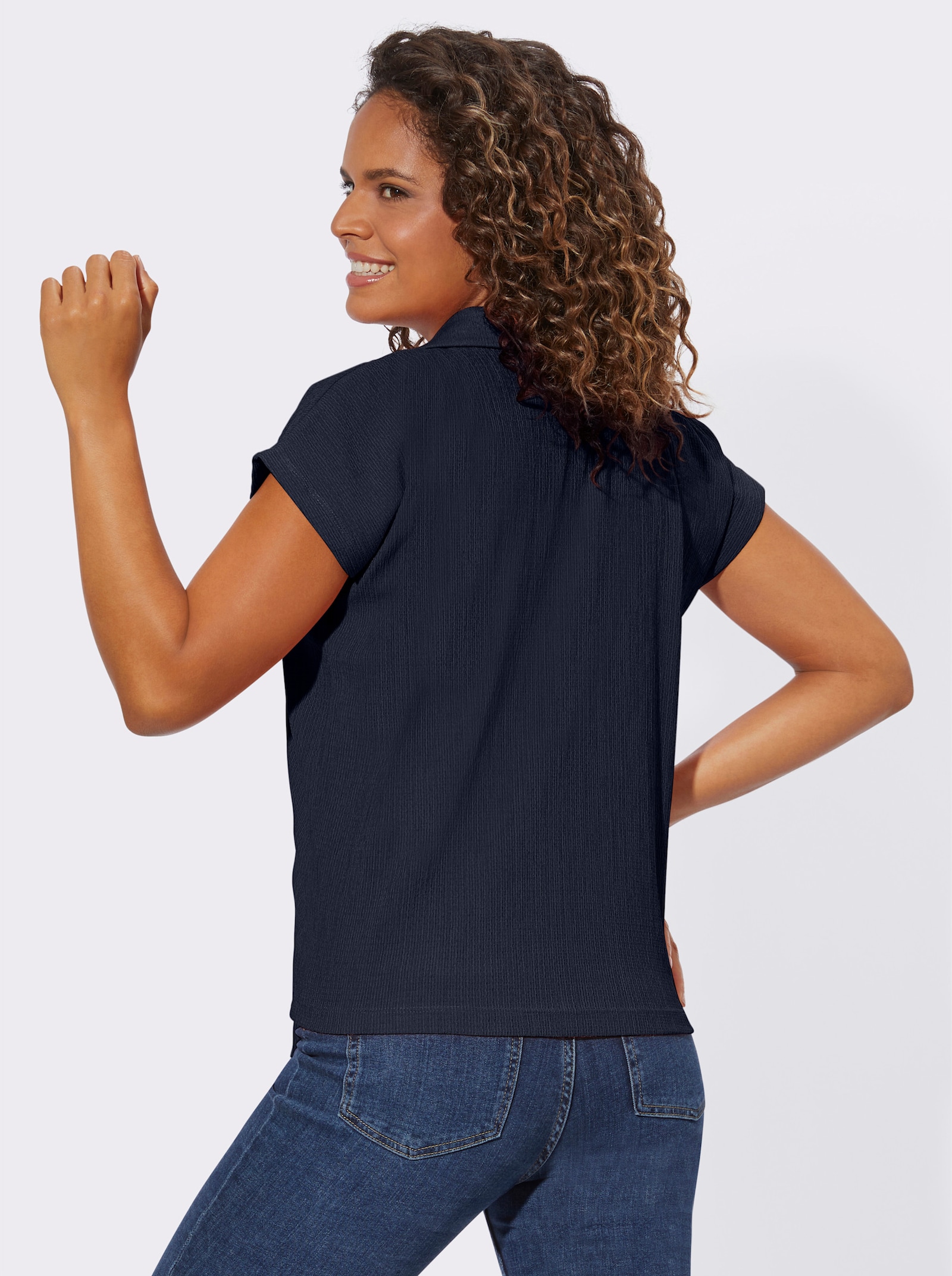 Blouseshirt met crêpestructuur - marine