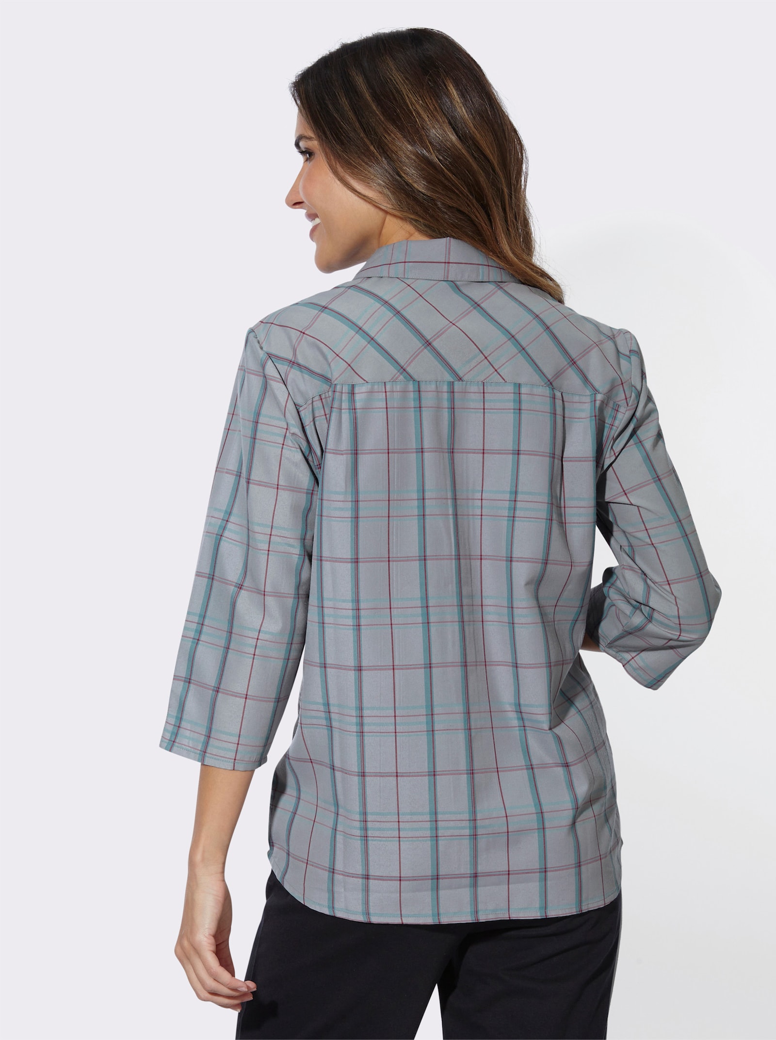 Funktionsbluse atmungsaktiv und pflegeleicht - steingrau-jade-kariert